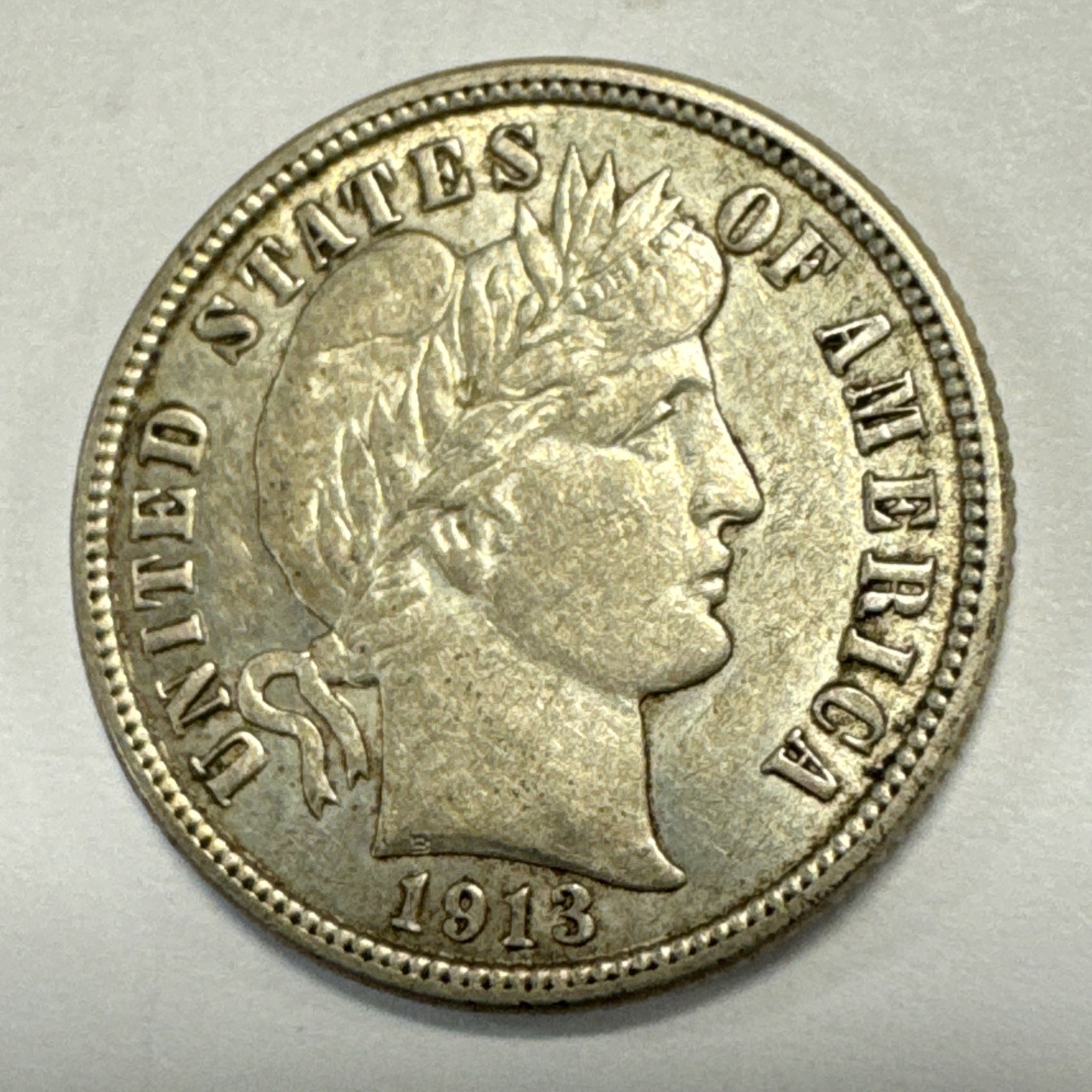 1913 Barber Silver Dime Choice AU