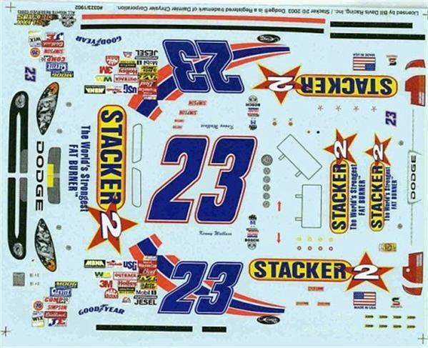 Slixx 1902 #23 Stacker 2 2003-Kenny Wallace Nascar 1/24 waterslide decal