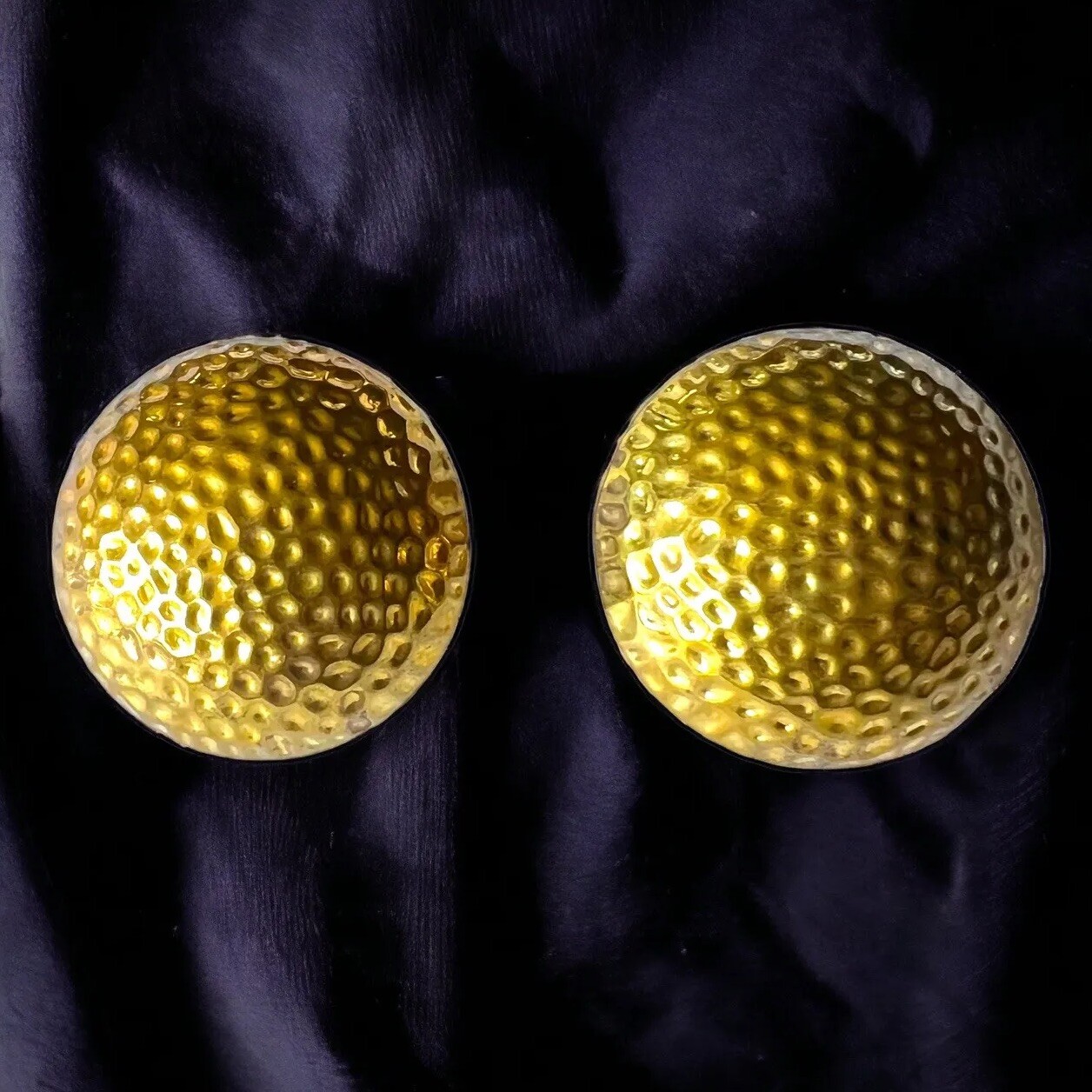 Large Earrings Clip On Chunky Gold Tone Domed Vintage Statement