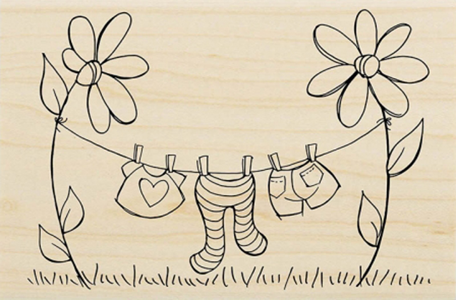 Clothesline, Wood Mounted Rubber Stamp STAMPENDOUS, NEW - P279
