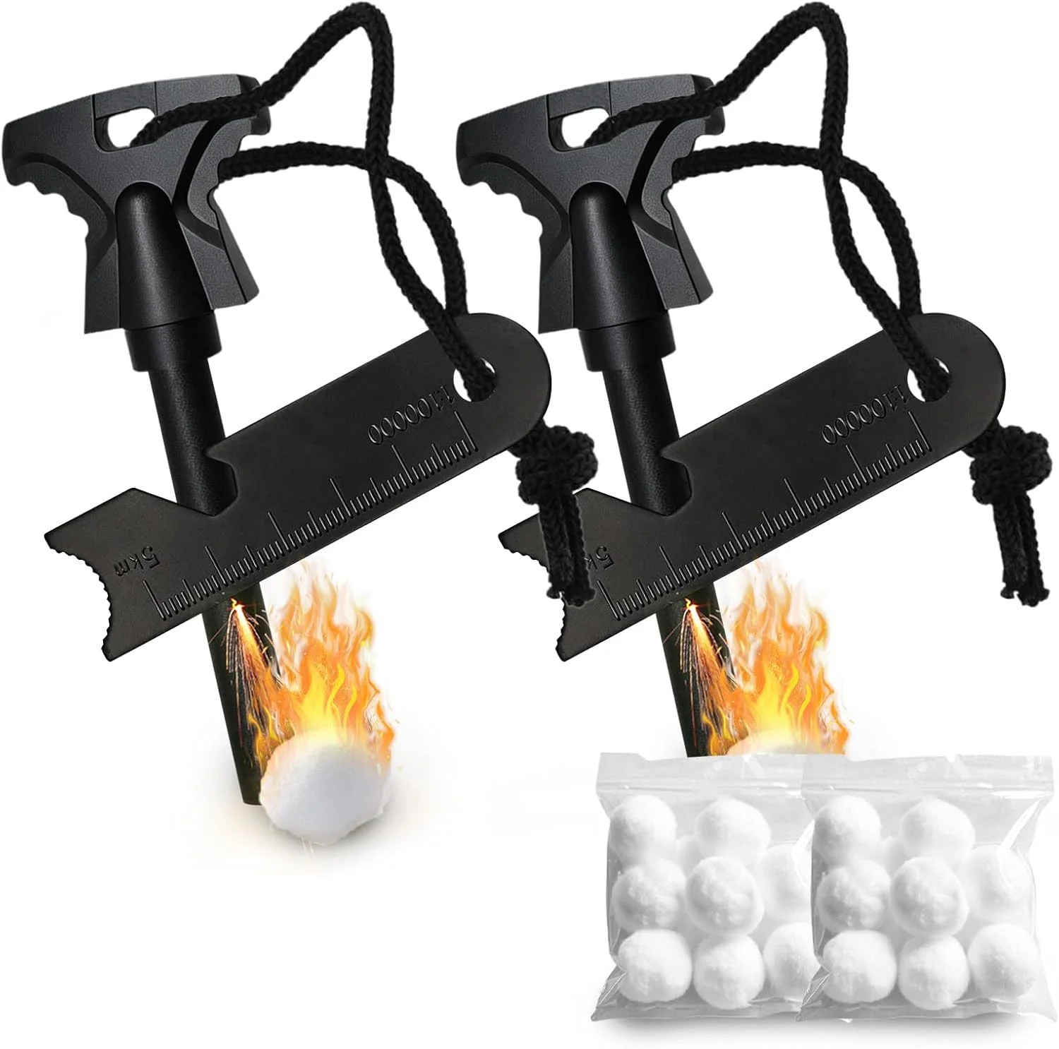 2PCS Magnesium Fire Starter with Striker, High Temp Magnesium Rod, Ferro Rod Fir