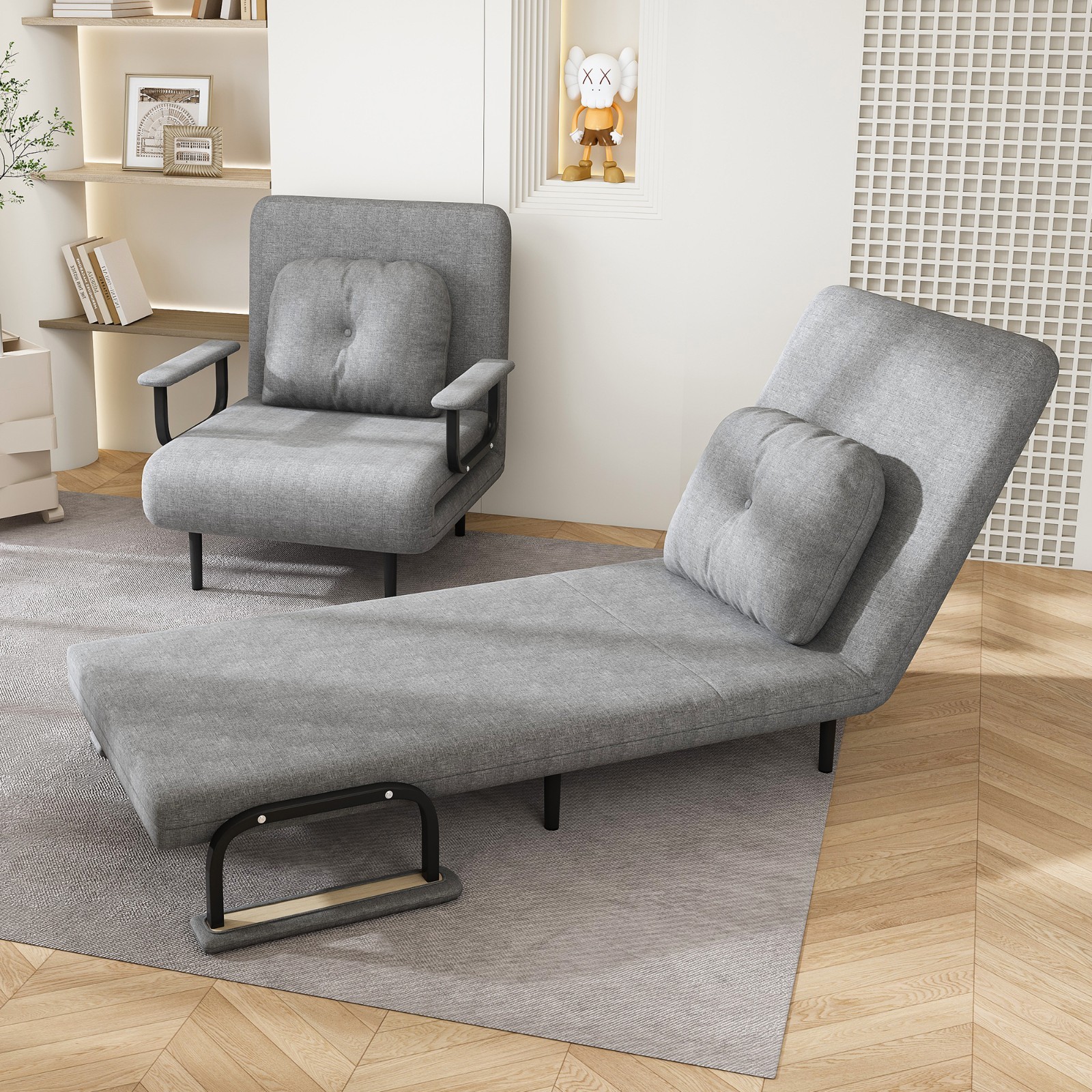 Folding Sofa Bed 5-in-1, Adjustable 5-Position Sleeper with Pillow, Space-Saving
