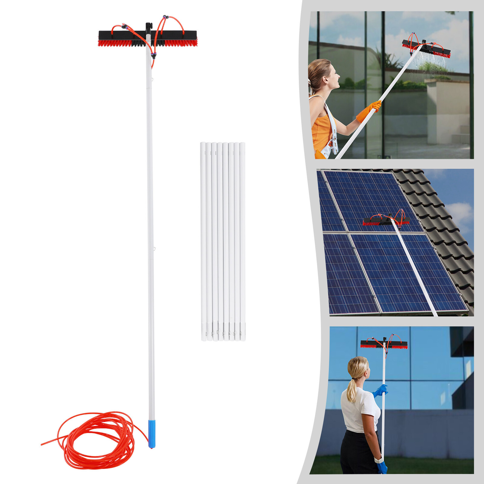 Solar Panel Cleaning Brush Kit 30.18ft Cleaning Equipment W/ 65.62ft Water Pipe