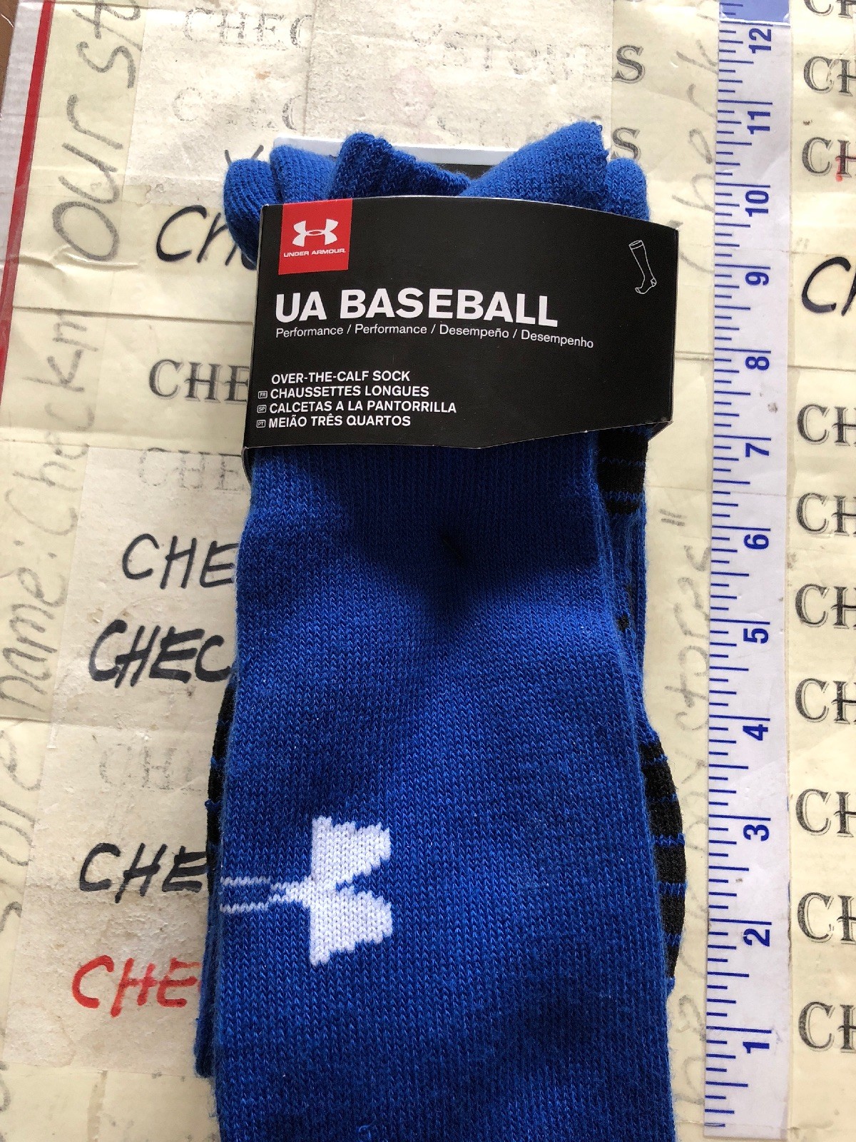 2 Pairs Mens UA UNDER ARMOUR Baseball Crew Socks blue (9-12.5 Shoes) Size Large