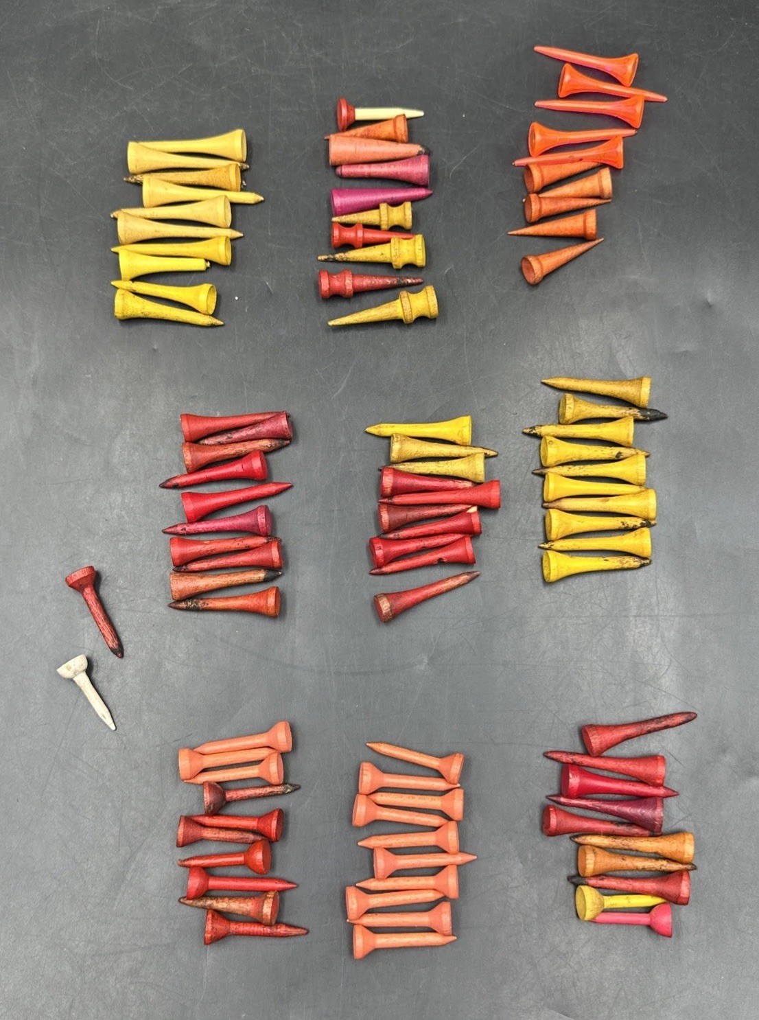 92 Vintage Wooden Golf Tees. Colored.
