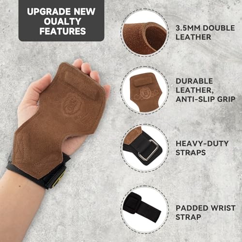 MANUEKLEAR Gym Straps Weight Lifting, Double Leather Lifting One Size - Brown