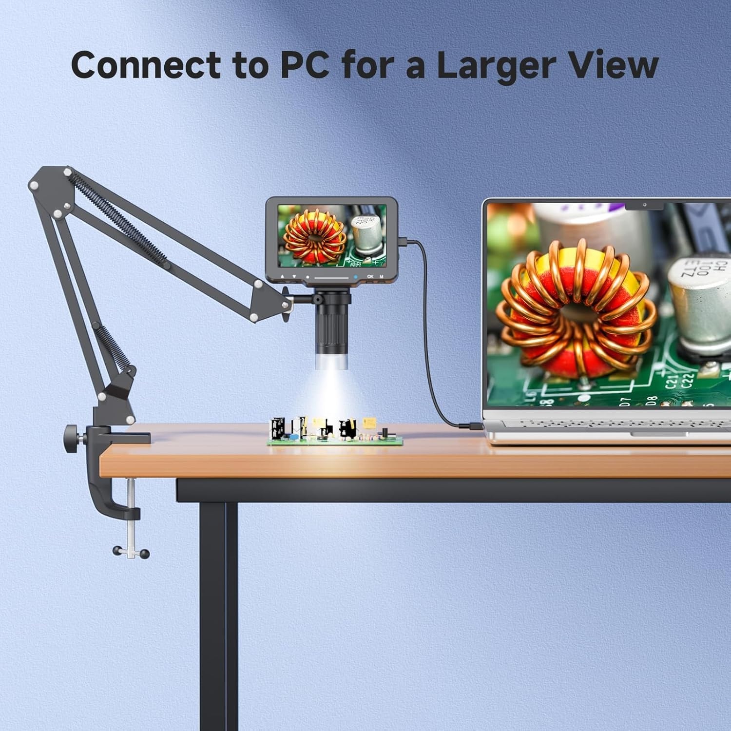 5" LCD Digital Soldering Microscope with Flexible Stand, 1000X Magnification ...
