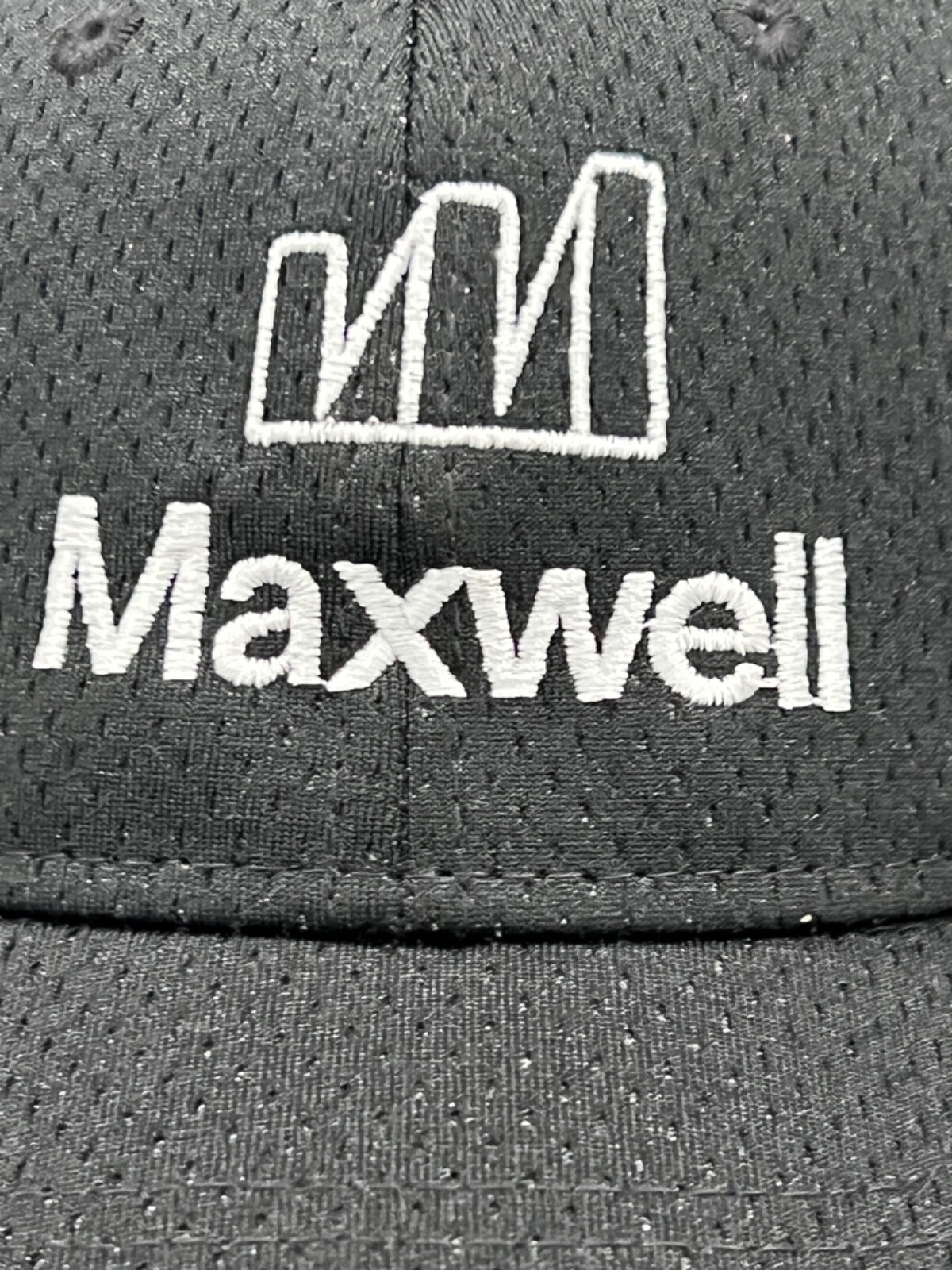Maxwell Logo Black Knit Mesh Hat Cap White Embroidered MAXWELL letters logo
