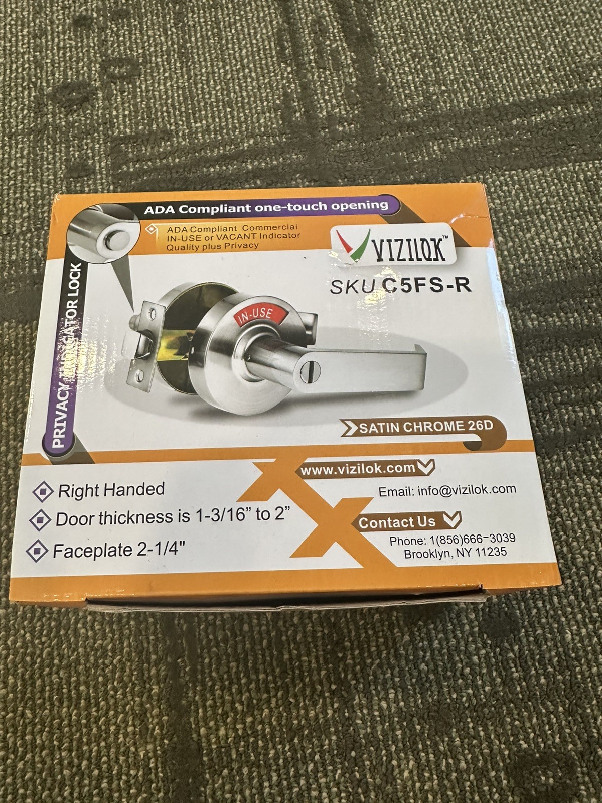 *NEW* Vizilok C5FS-R Privacy Door Lock RH In Use/Vacant Indicator
