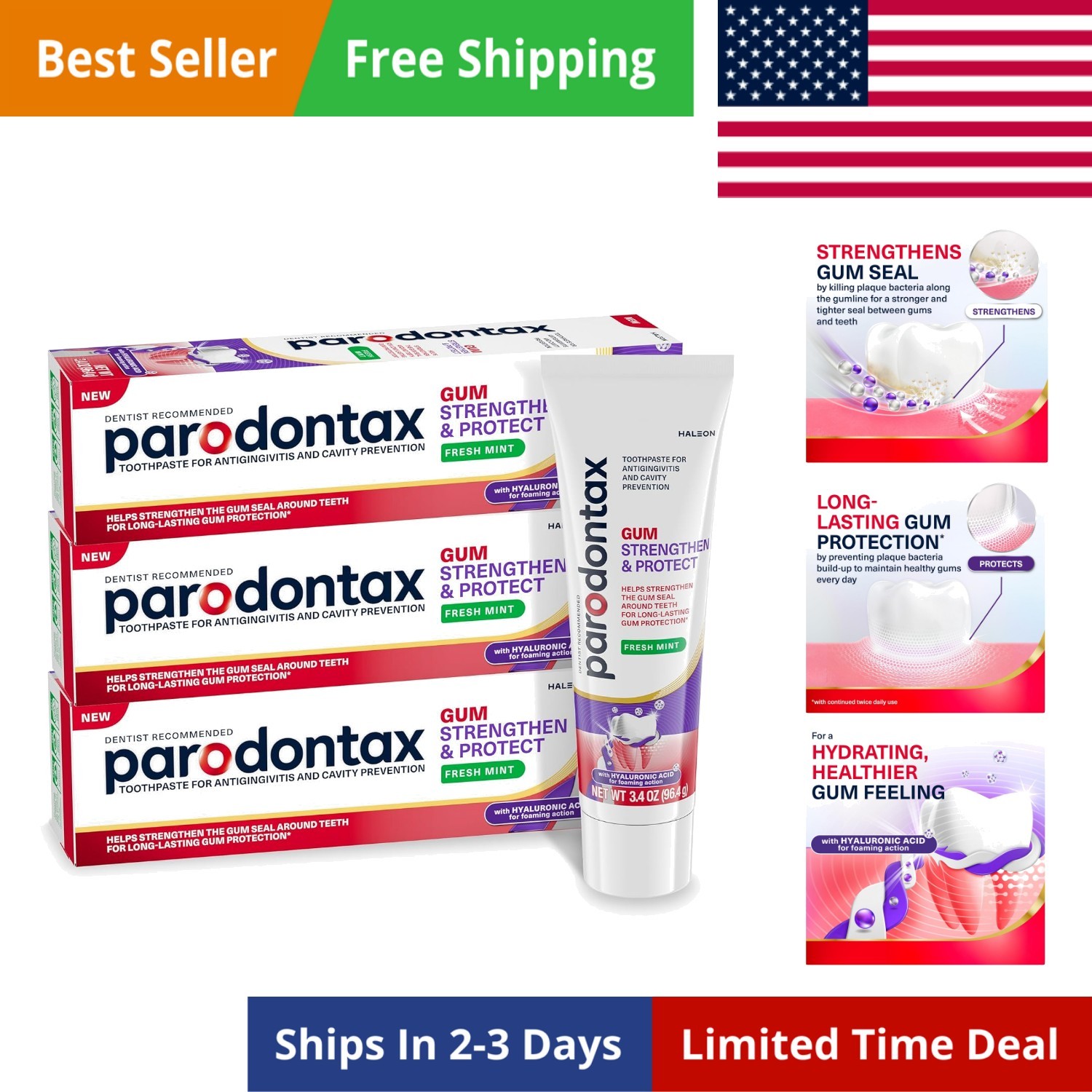 Gum Strengthen and Protect Fresh Mint Toothpaste, 3.4 oz 3 Pack