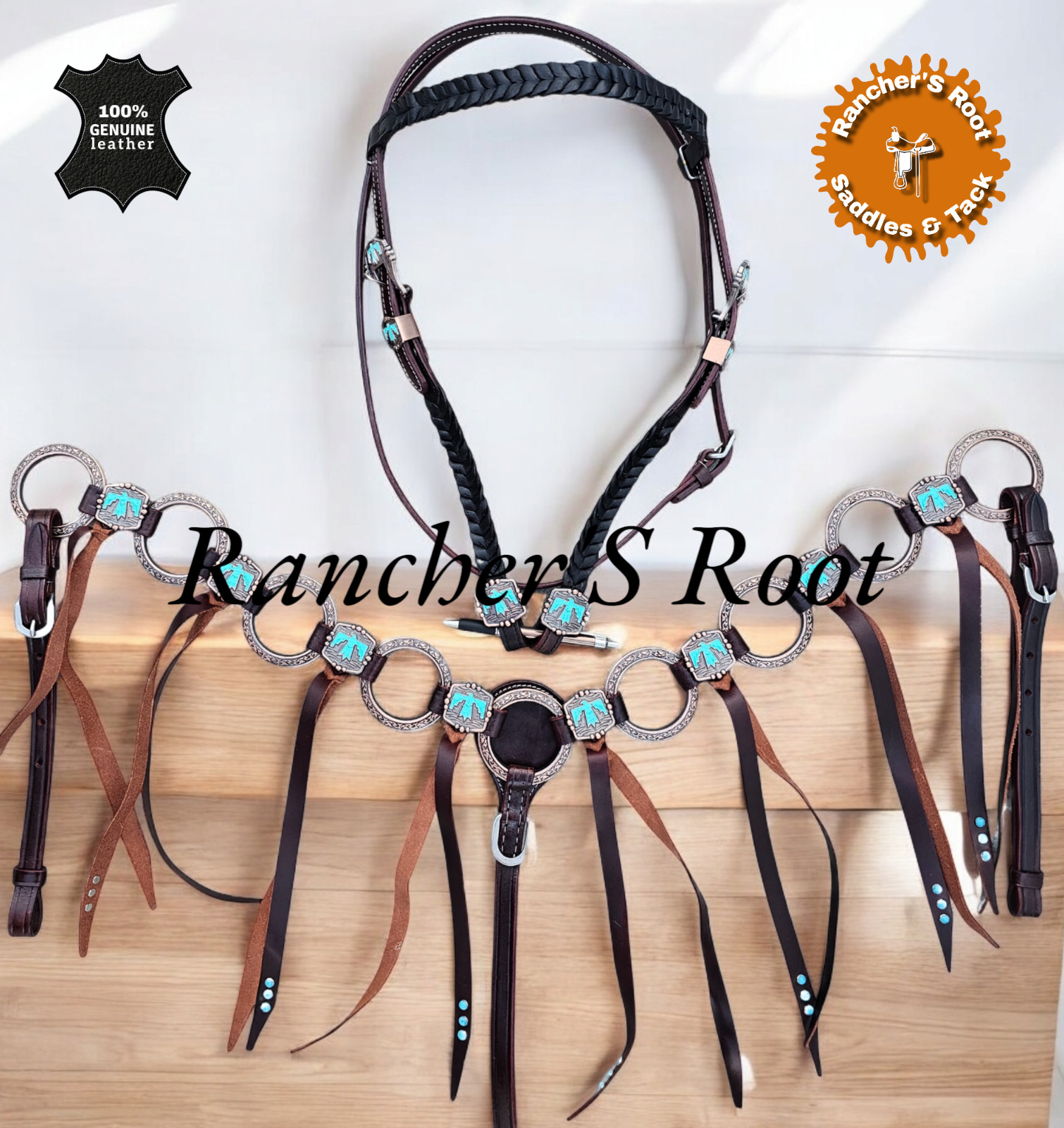 Western Leather Tack Set For Horse | Ring Tack Set With Latigo Fringe