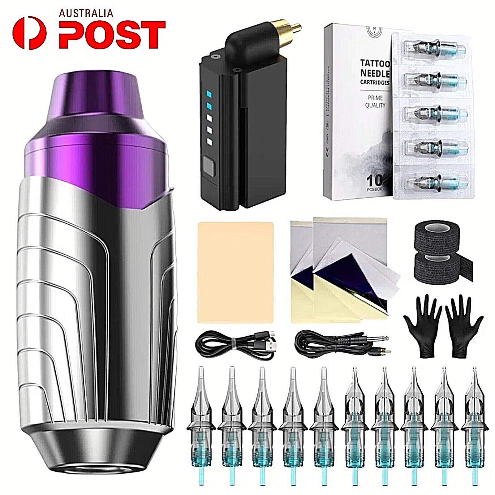 Tattoo Machine Kit Pen Gun Wireless Rotary Motor Power Supply Battery Needle Set
