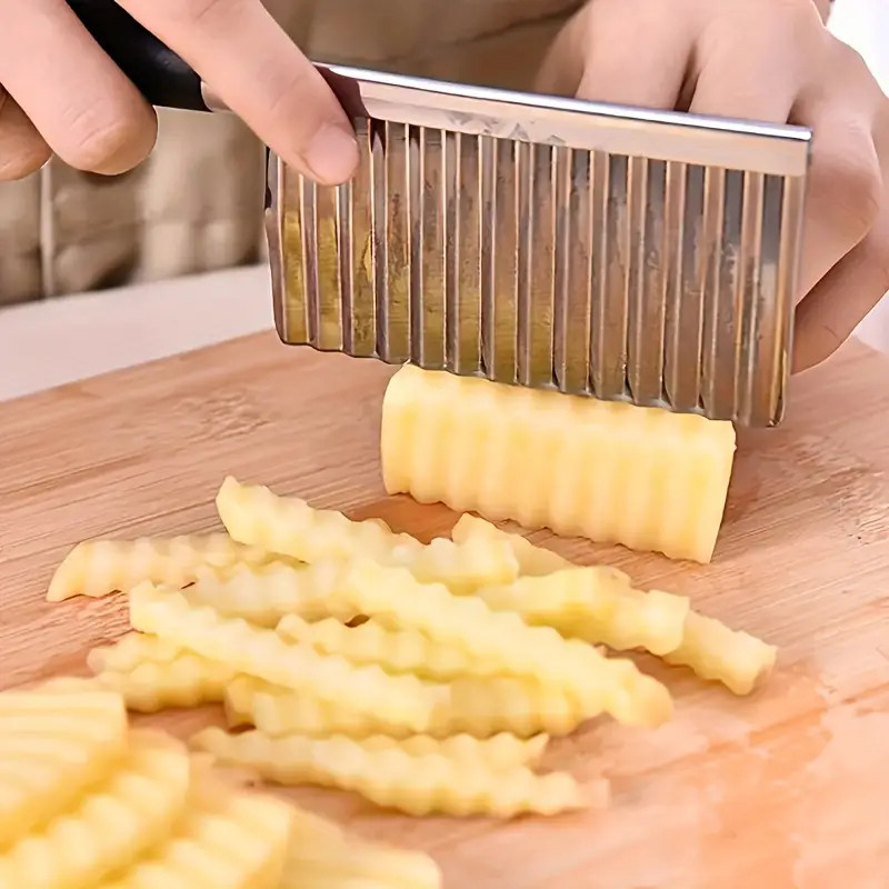 Red Stainless Steel Crinkle Cutter -Wavy French Fry Slicer With Serrated