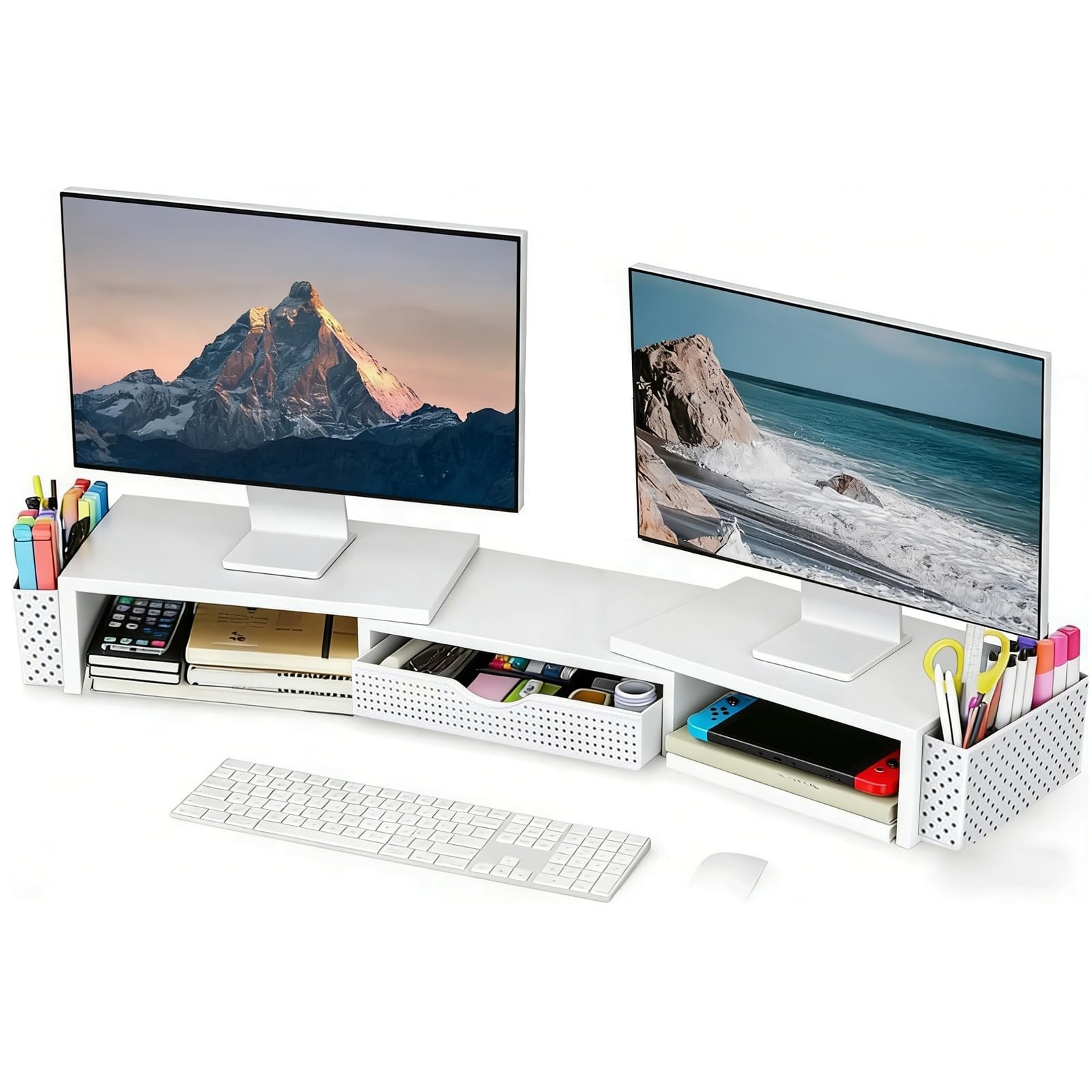 Spacrea Metal Desk Organizers and Accessories, Dual Monitor Stand Riser with ...