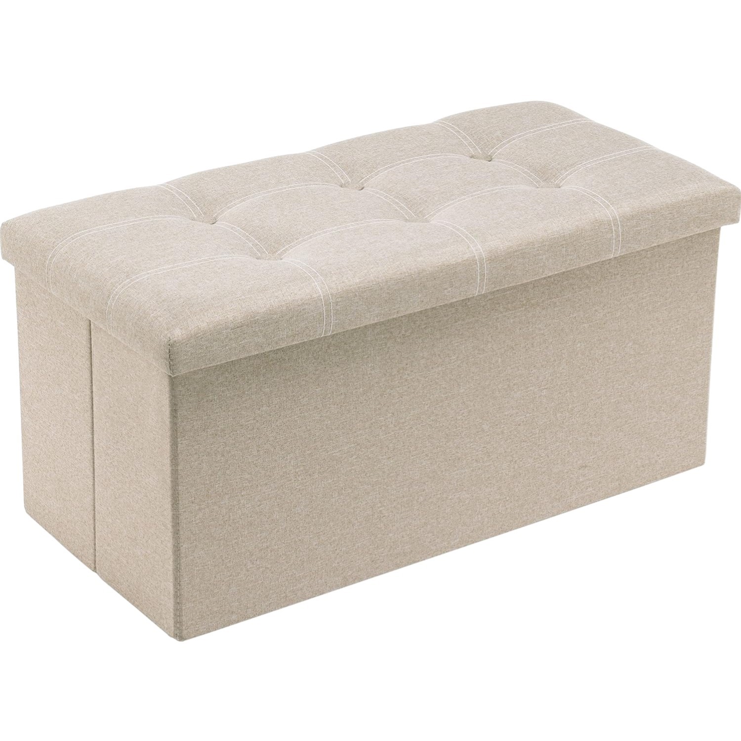 Functional Beige Folding Ottoman with Padded Seat - Perfect for Living Areas