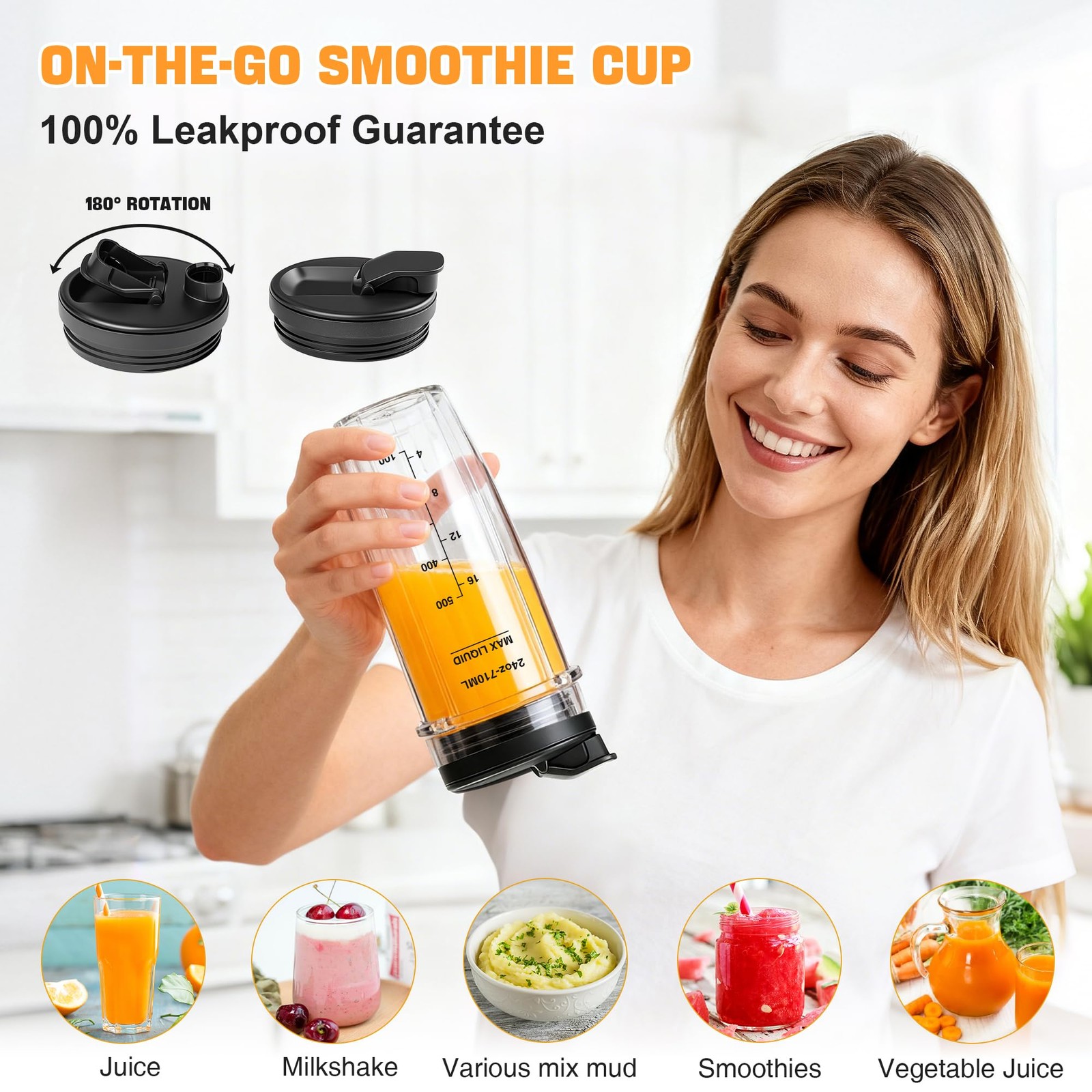 Replacement 24oz Blender Cups for Ninja 2-Pack, Leakproof Lids, Waterproof Wr...