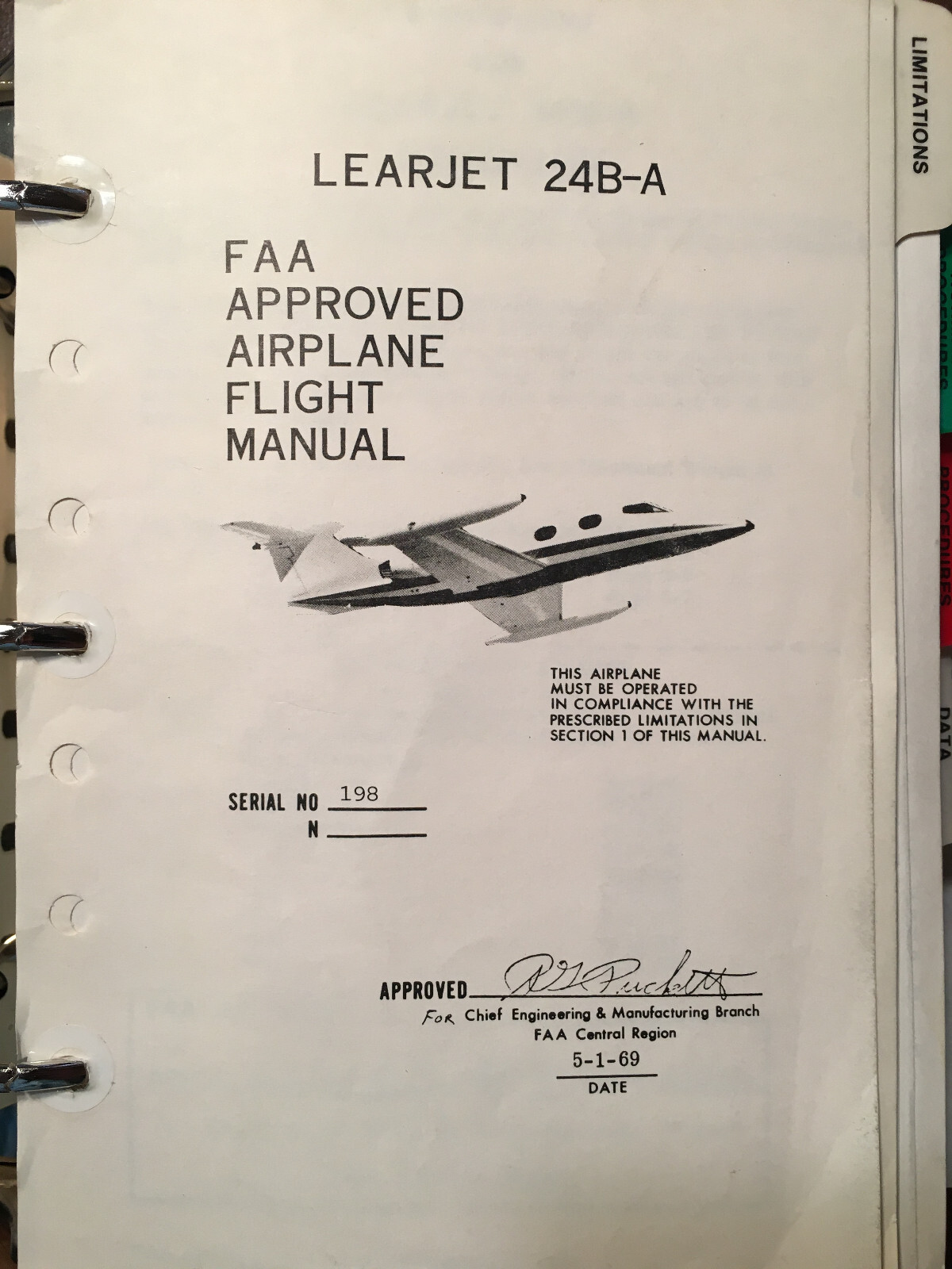 LearJet 24B-A Airplane Flight Manual