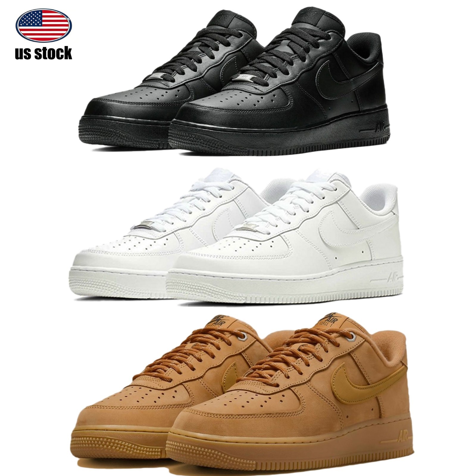 Men's Air Force 1 '07 Low Triple Black/White/Brown Classic Sneakers US Size 7-12