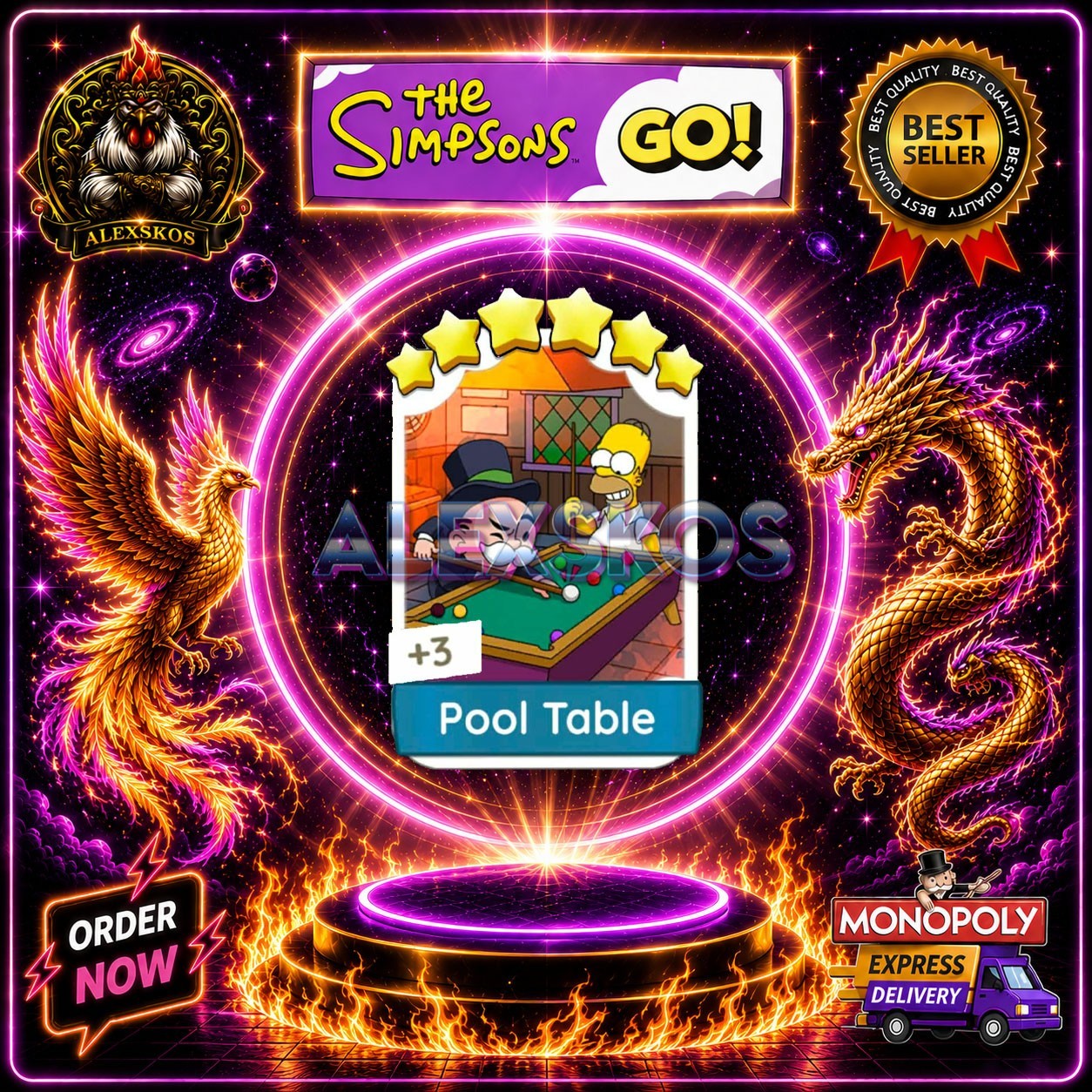 Pool Table ⭐Monopoly Go Sticker MOGO The Simpsons Go! Stickers 🌟FastDelivery