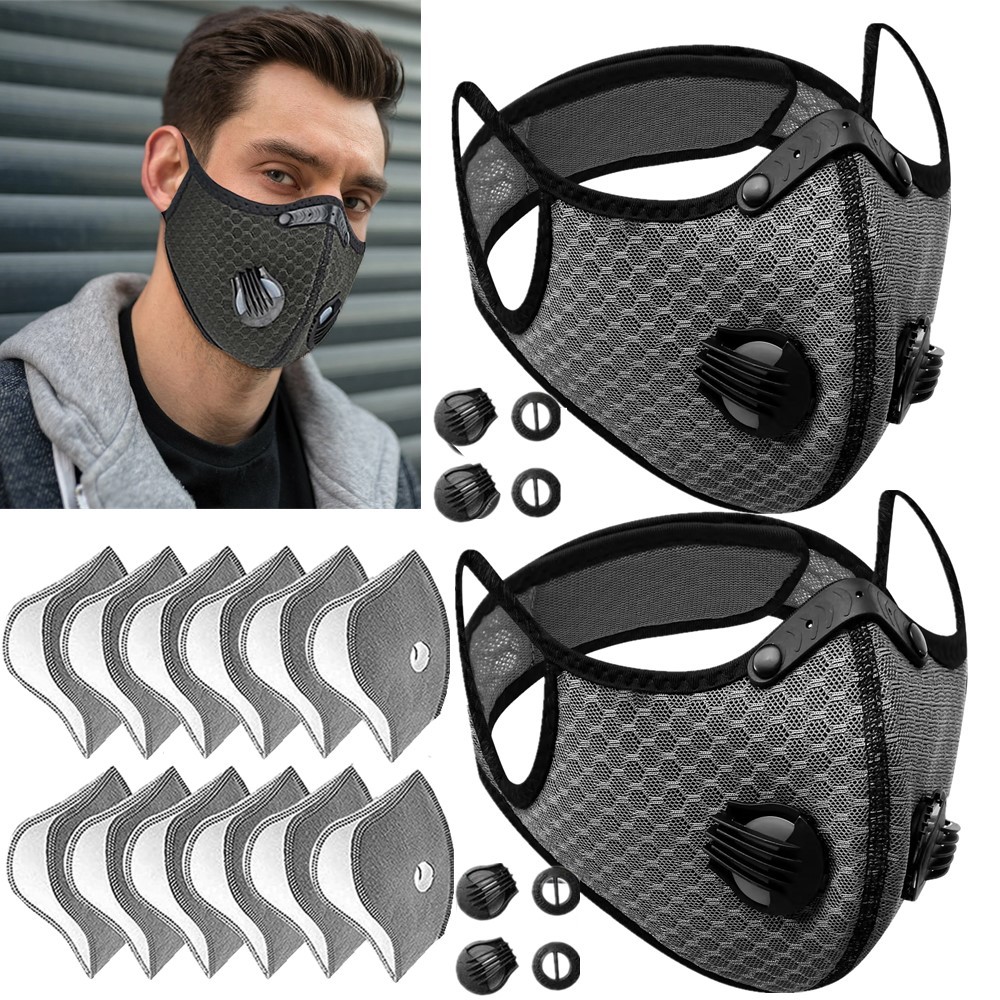 Breathable Carbon Filter Face Masks (2-Pack) with Valve for Outdoor & Sports Use