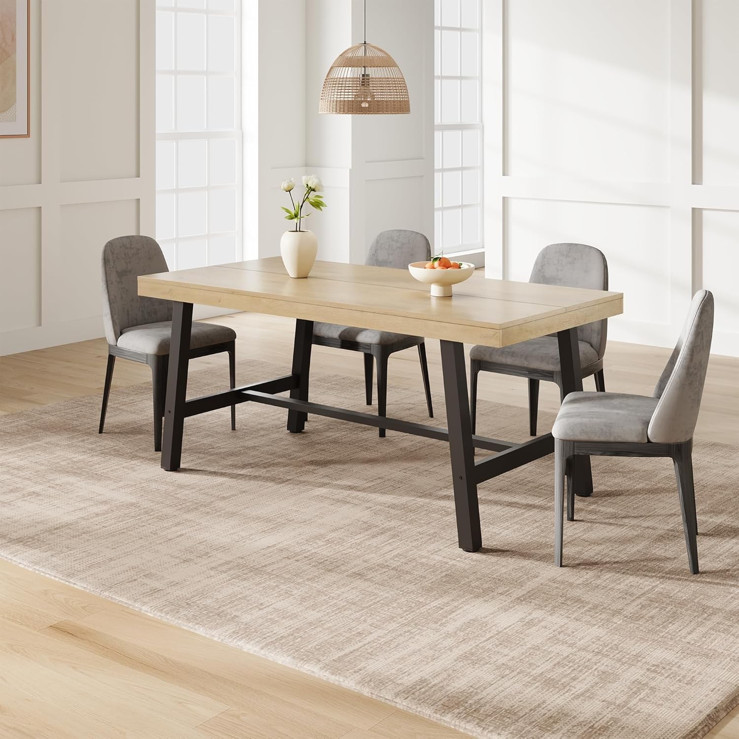 63 in Dining Table 4-6 People Industrial Rustic Wood Rectangular Kitchen Table