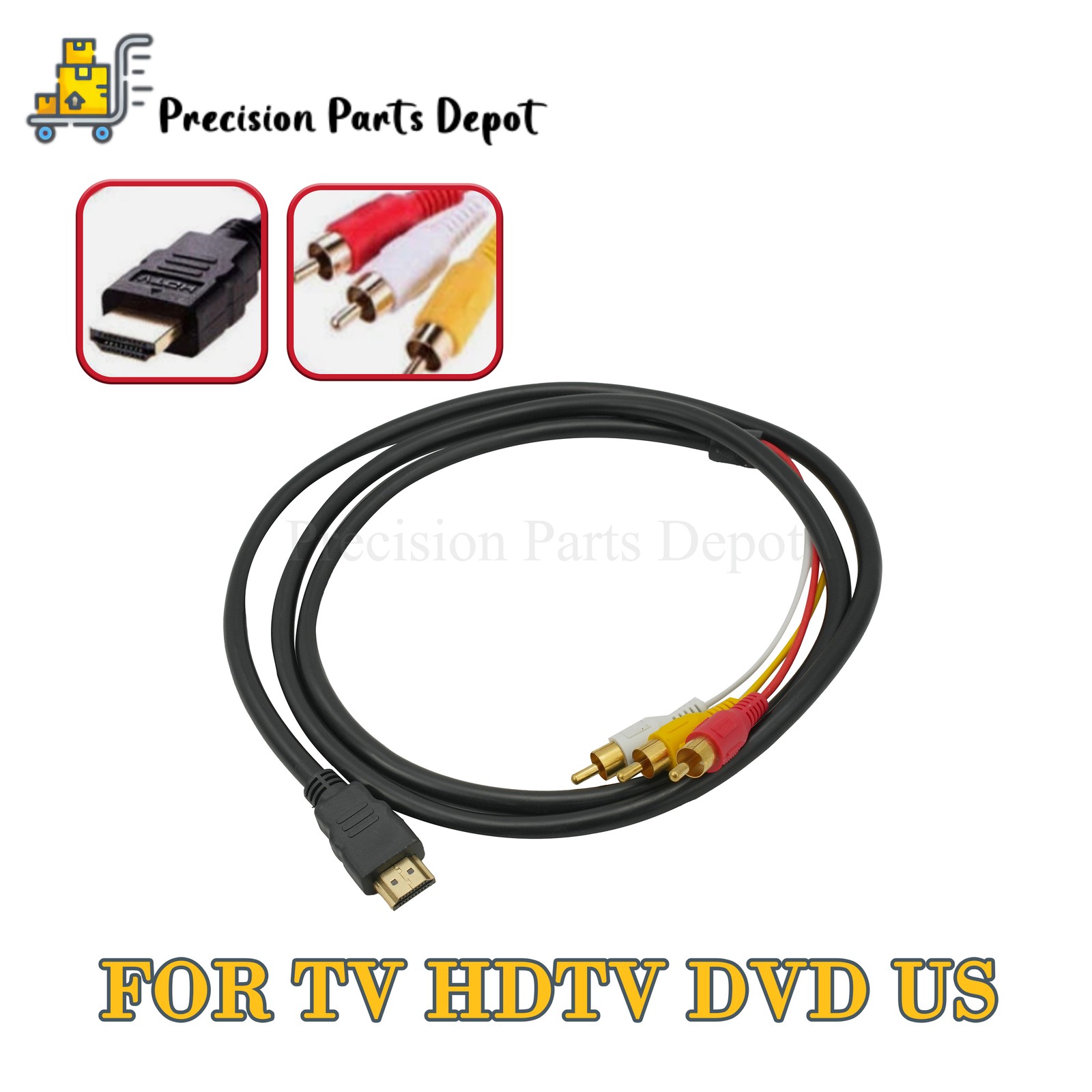 1080P HDMI Male To 3 RCA S-Video AV Audio Cable Cord Adapter Fits TV HDTV DVD US
