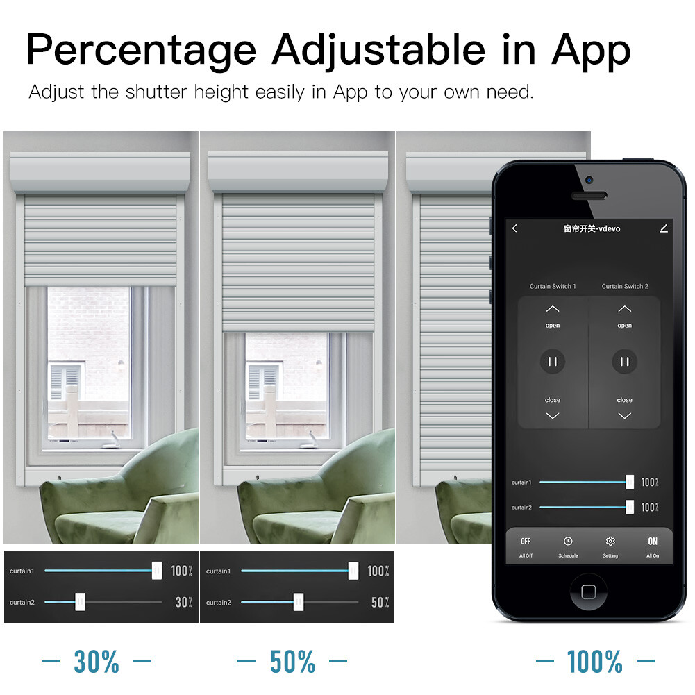 MOES 2Gang WiFi RF Smart Curtain Switch Roller Blinds Shutter Timer Alexa Google