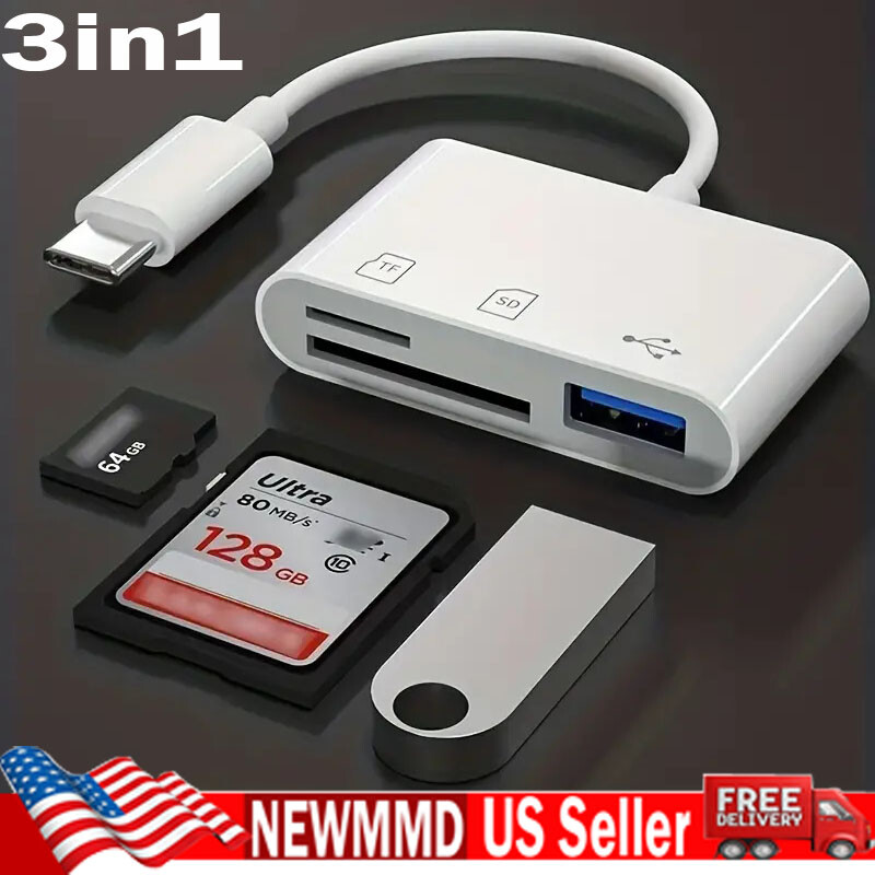 3in1 USB Stick SD Card Reader Type C OTG Adapter For Samsung A57 A37 A16 A35 A17