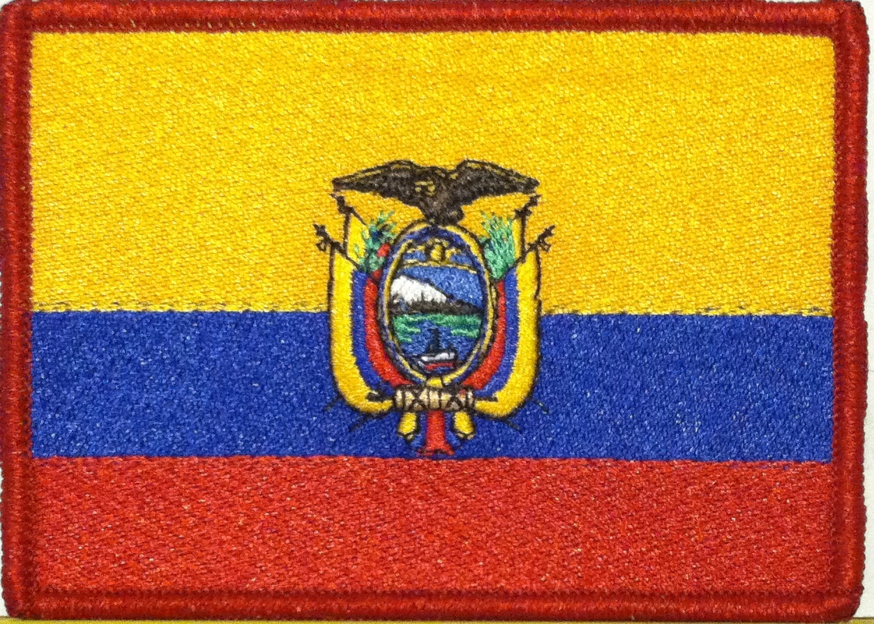 ECUADOR Flag Embroidered Patriotic Patch W/ Hook & Loop Fastener Red Border