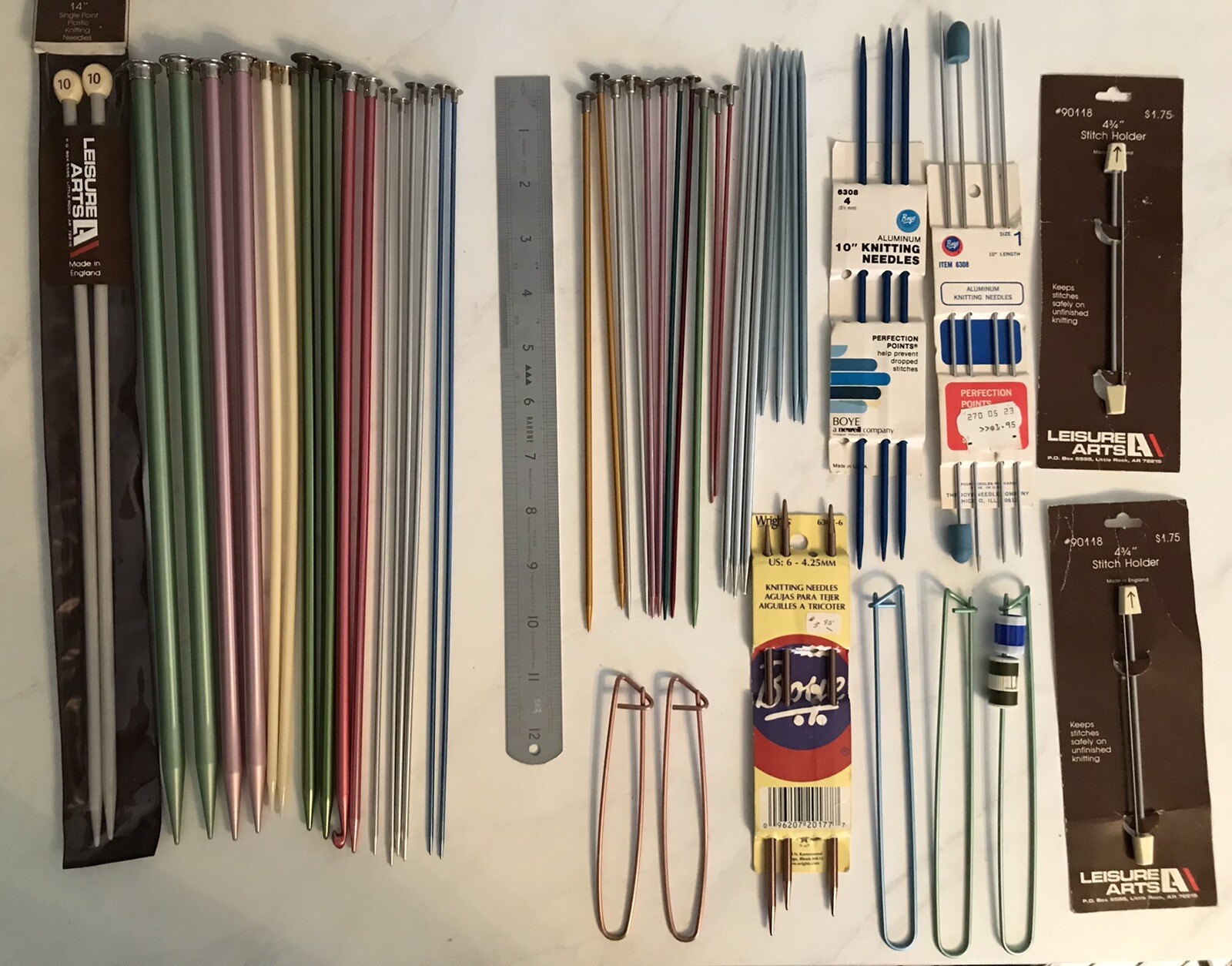 Huge Vintage Lot (53 Pieces) Assorted Knitting Needle Sizes & Tools Free Ship