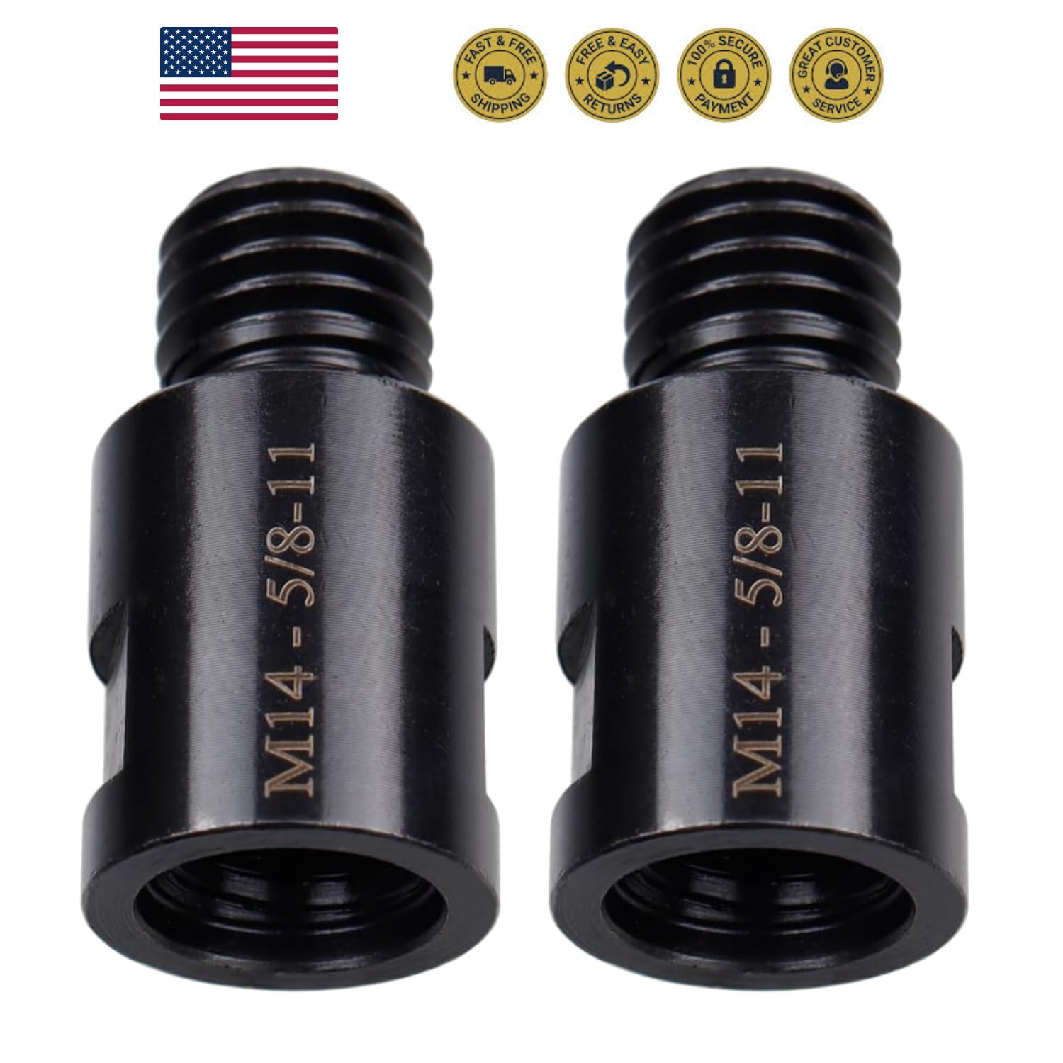 CRV Steel M14 Female to 5/8-11 Male Adapter - Pair of High-Performance Tools