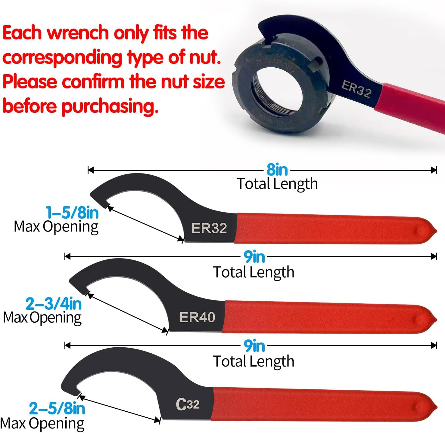 6Pcs Coilover Spanner Wrench Set, C-Shape Shock Spanner Hook Wrench Tools, for S