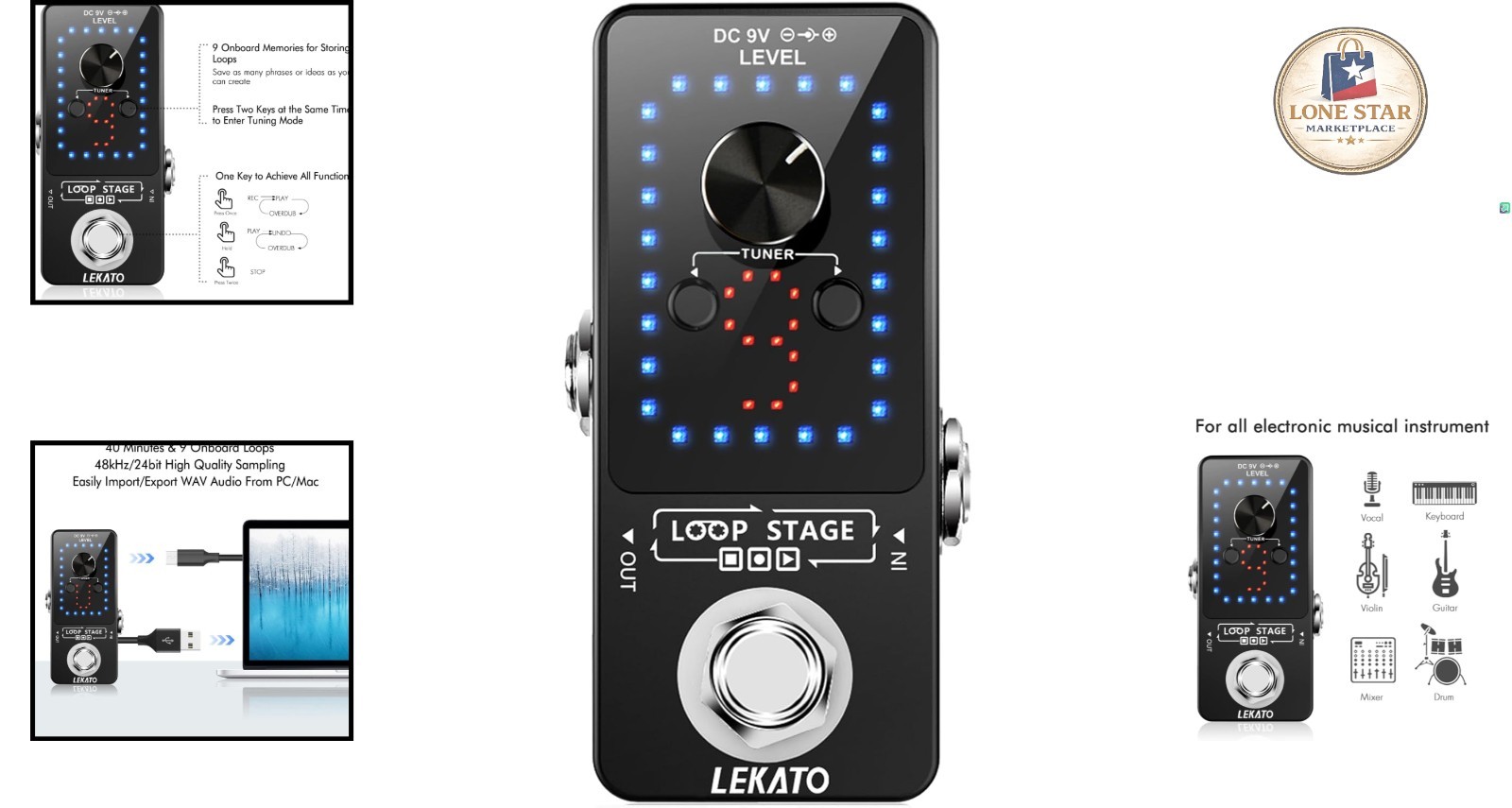 Ultimate 9 Loop Guitar Pedal - Uncompressed Audio & USB for Easy Uploads