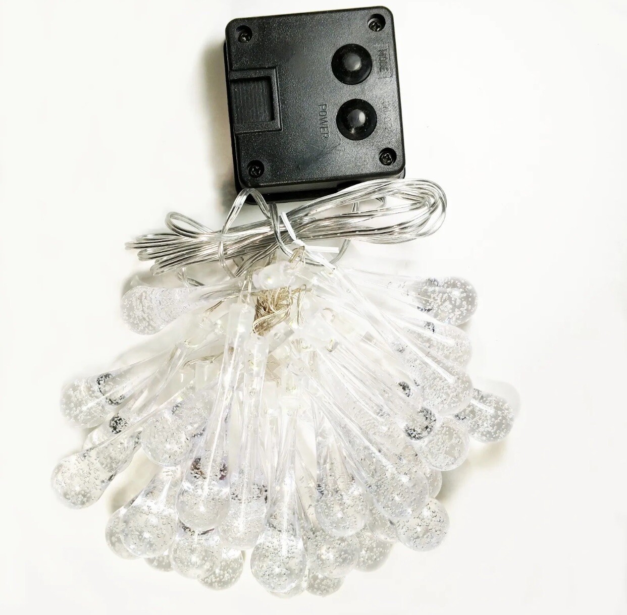 20 Foot Solar Powered Water Drop String Lights - 59 LED Multi Colored, 8 Modes