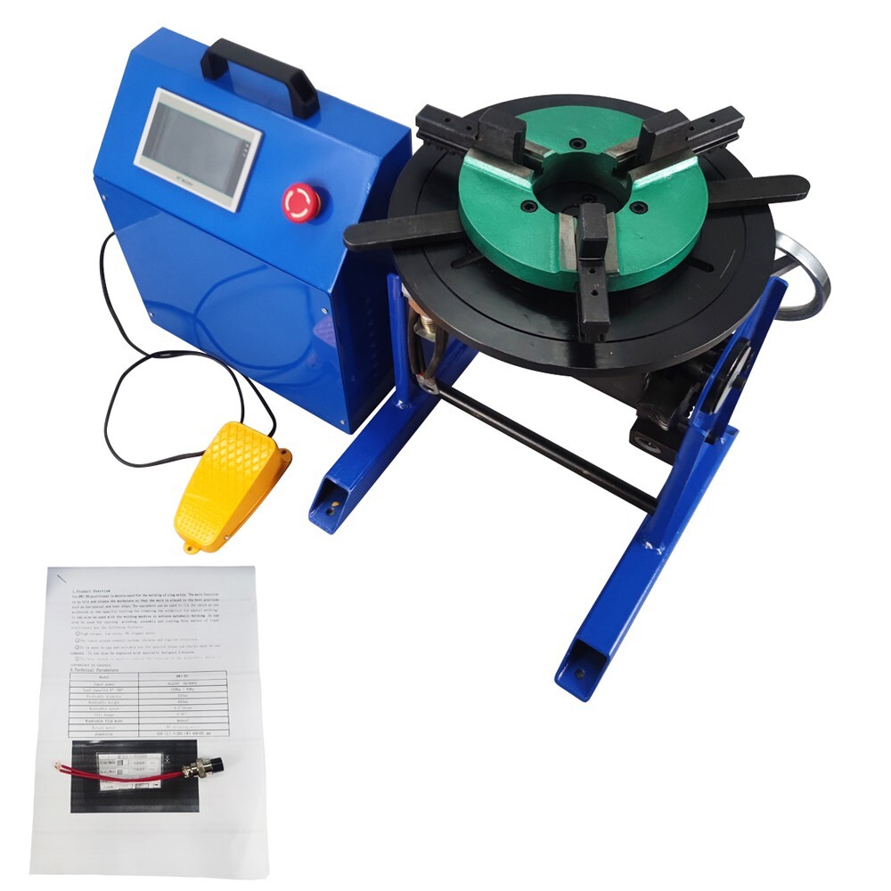 110V 50KG PLC Controller Welding Positioner Turntable with 200mm Chuck 0-90°