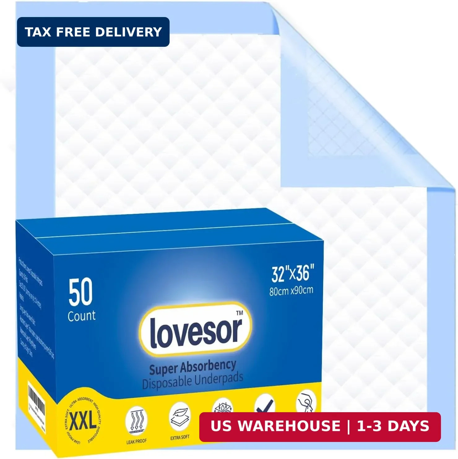 32" x 36" 50 Count,Super Absorbent Disposable Leakproof Underpads, Incontinence