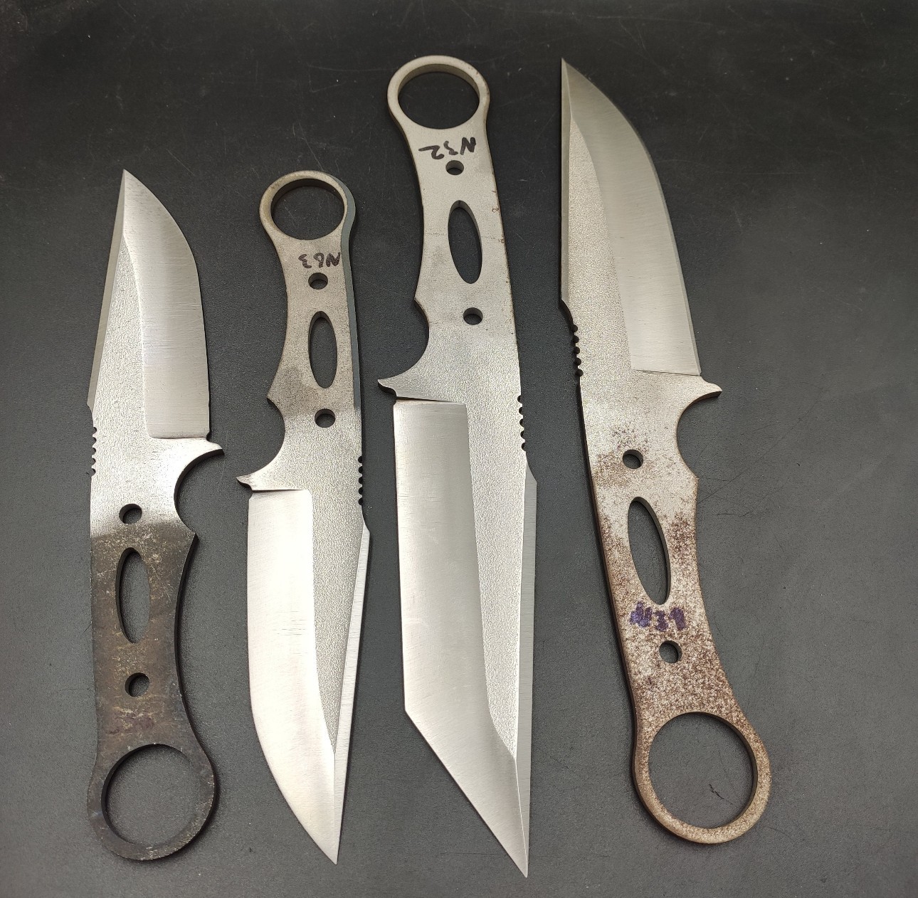 LOT OF 4 CUSTOM HANDMADE D2 TOOL STEEL BLANK BLADES FOR KNIFE MAKING SUPPLIES