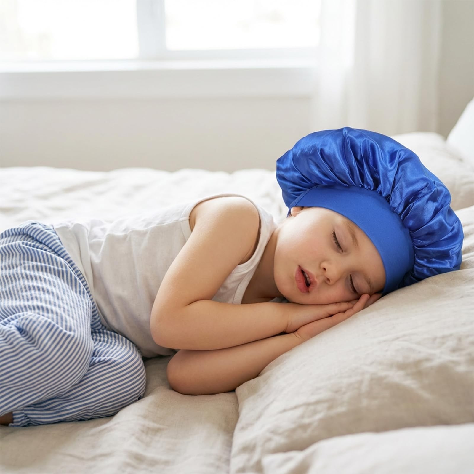 3 PCS Kids Satin Bonnet, Elastic Kids Silk Bonnet for Sleeping, Wide Band Bon...