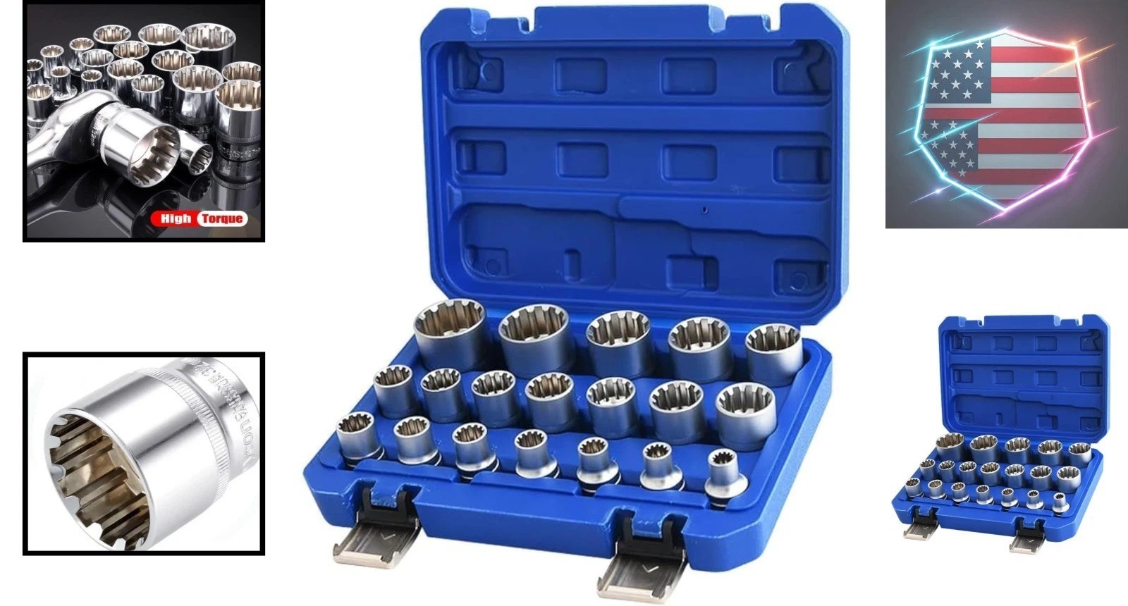Spline Socket Set 1/2" Drive Universal Metric 8-32mm 12-point Cr-V Socket Set..,