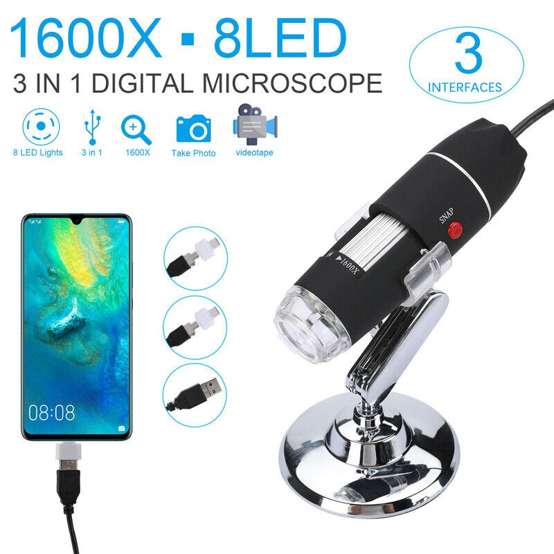 1600x Zoom 8 LED HD USB Microscope Digital Magnifier Endoscope Video Camera US