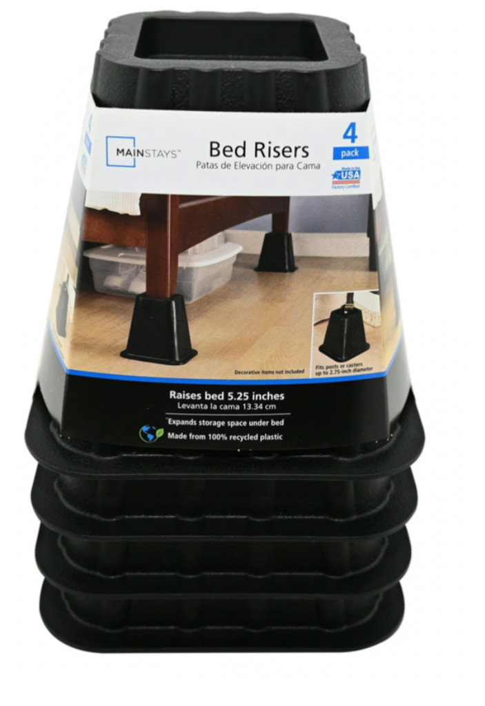 4 Pack, Black Bed Risers, Raise Your Bed to Create Storage Space,NEW
