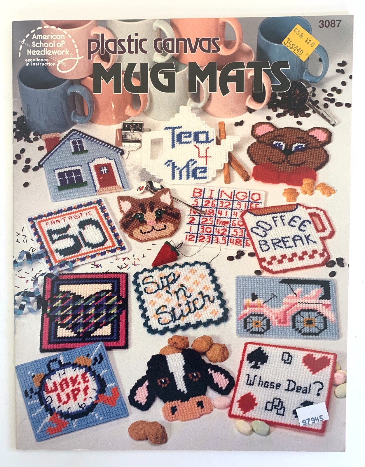 American School of Needlework Plastic Canvas Leaflet 3087 MUG MATS
