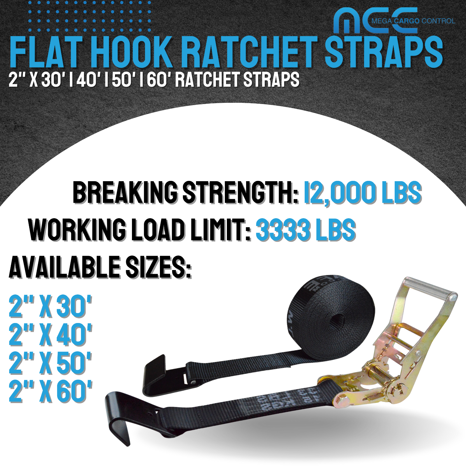 2 Pack 2" x 30' Ratchet Strap w/Flat Hook Flatbed Truck Trailer Farming Tie Down