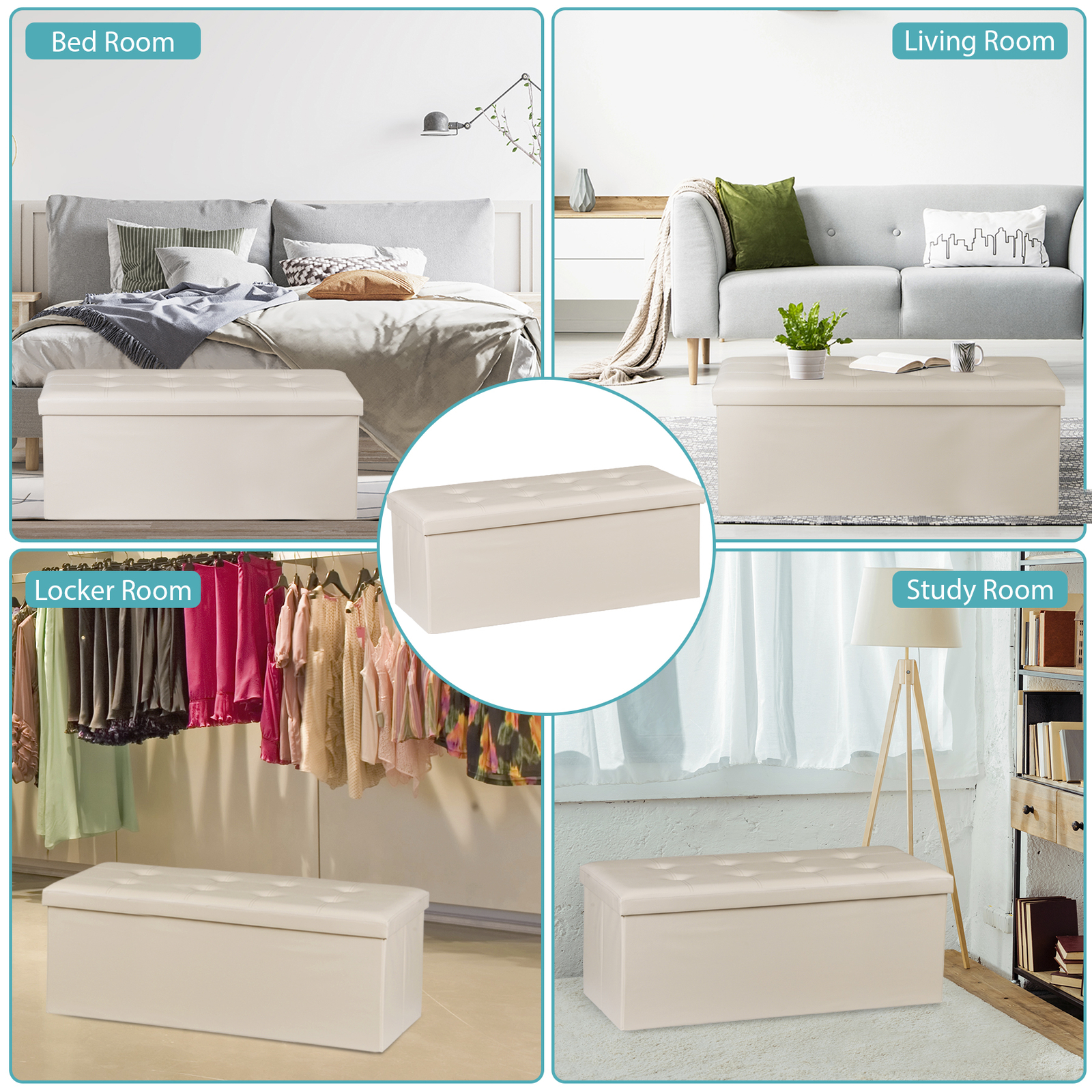 43" Folding Storage Ottoman Bench Fireproof Storage Chest Foot Rest Stool 660lbs