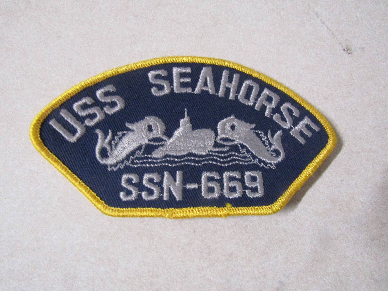 MILITARY PATCH VINTAGE OLDER USMC MARINE OR NAVY USS SEAHORSE SSN-669