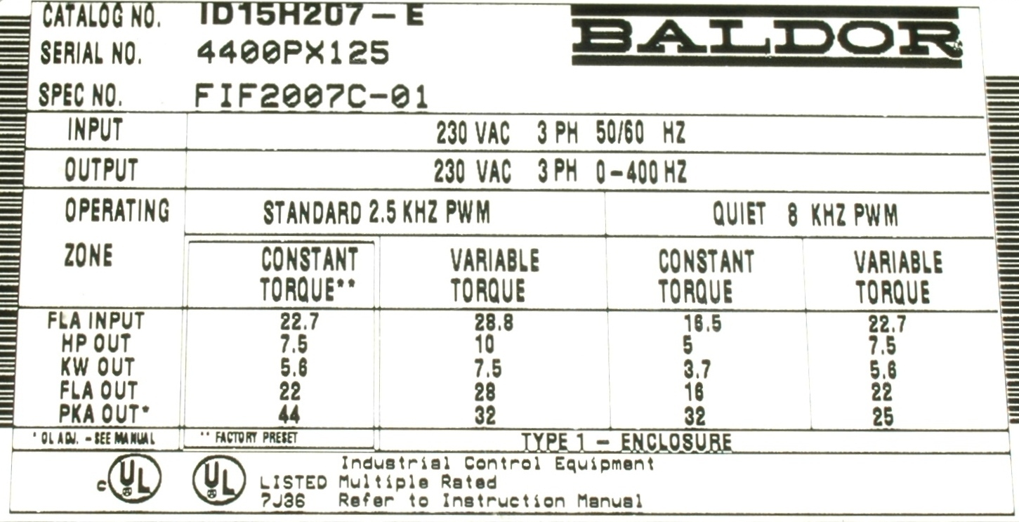 Baldor Inverter-General Purpose ID15H207-E *REPAIR EVALUATION ONLY* [PZJ]