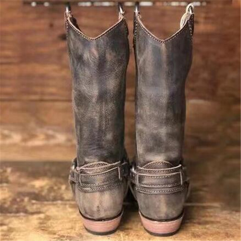 Men's Ankle Boots Leather Motor Cowboy Western Square Toe Zipper Shoes Boot