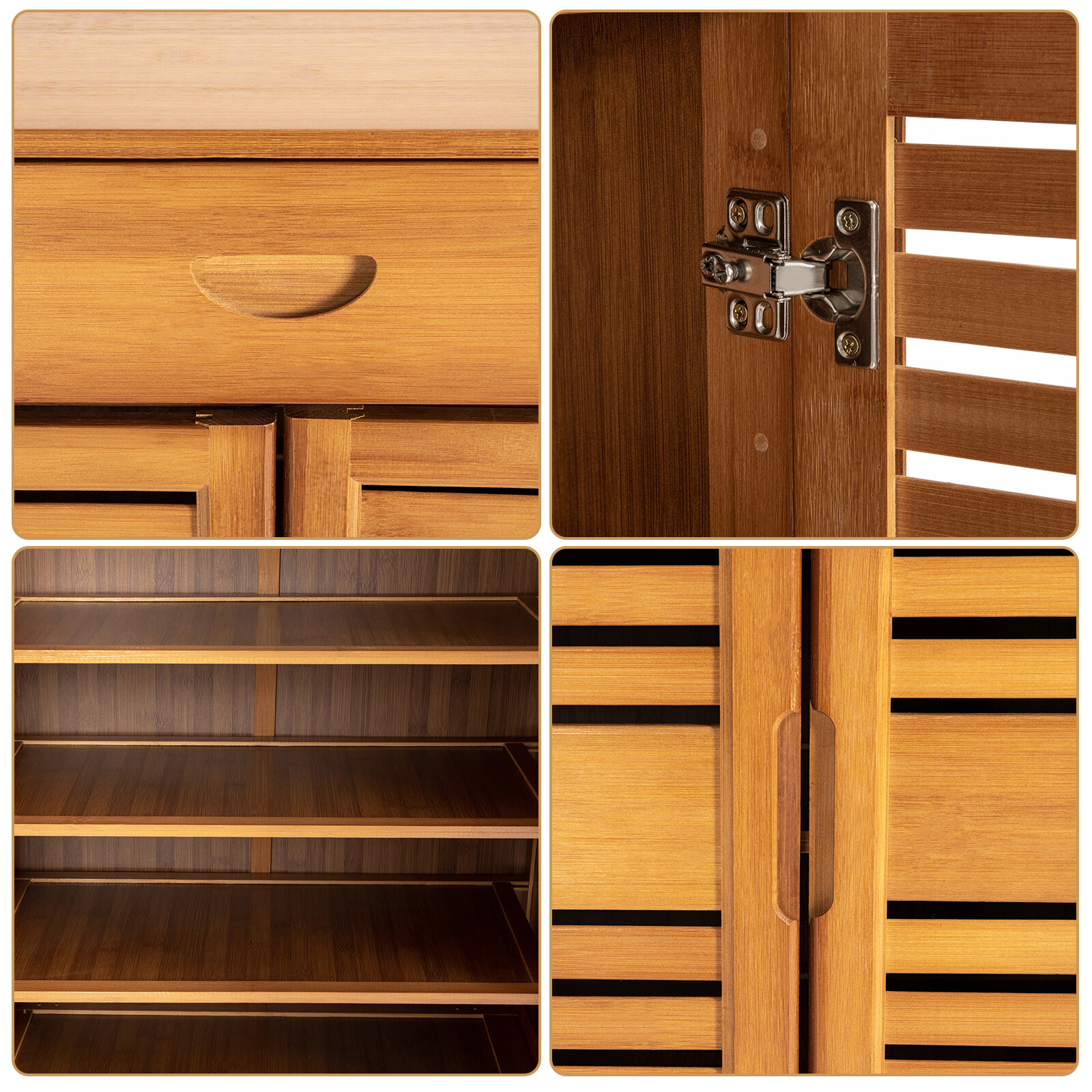 4-Tiers Bamboo Shoe Cabinet Entryway Hallway Rectangular Shoe Storage Cabinet