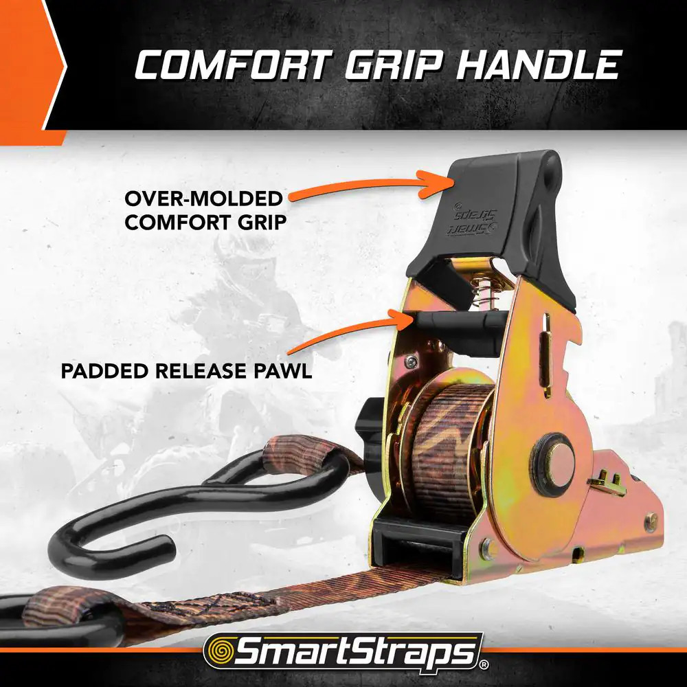 SmartStraps Ratchet Tie Down Straps 10ft x 1.5in Camo Retractable 2 Pack 1000lb