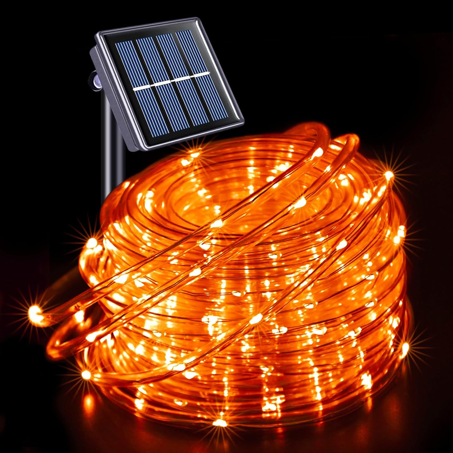 Orange Halloween Solar Lights, 66 Ft 200 LED Rope Lights Outdoor Waterproof, PVC